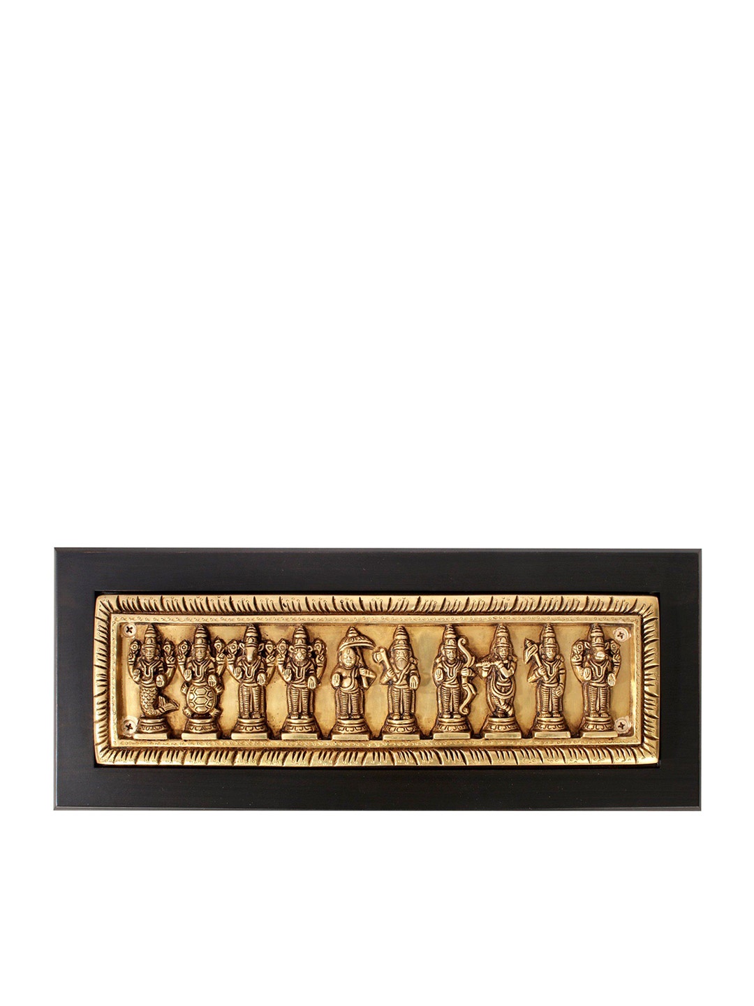 

Exotic India 16" Wood & Brass Dashavatara Wall Hanging, Gold