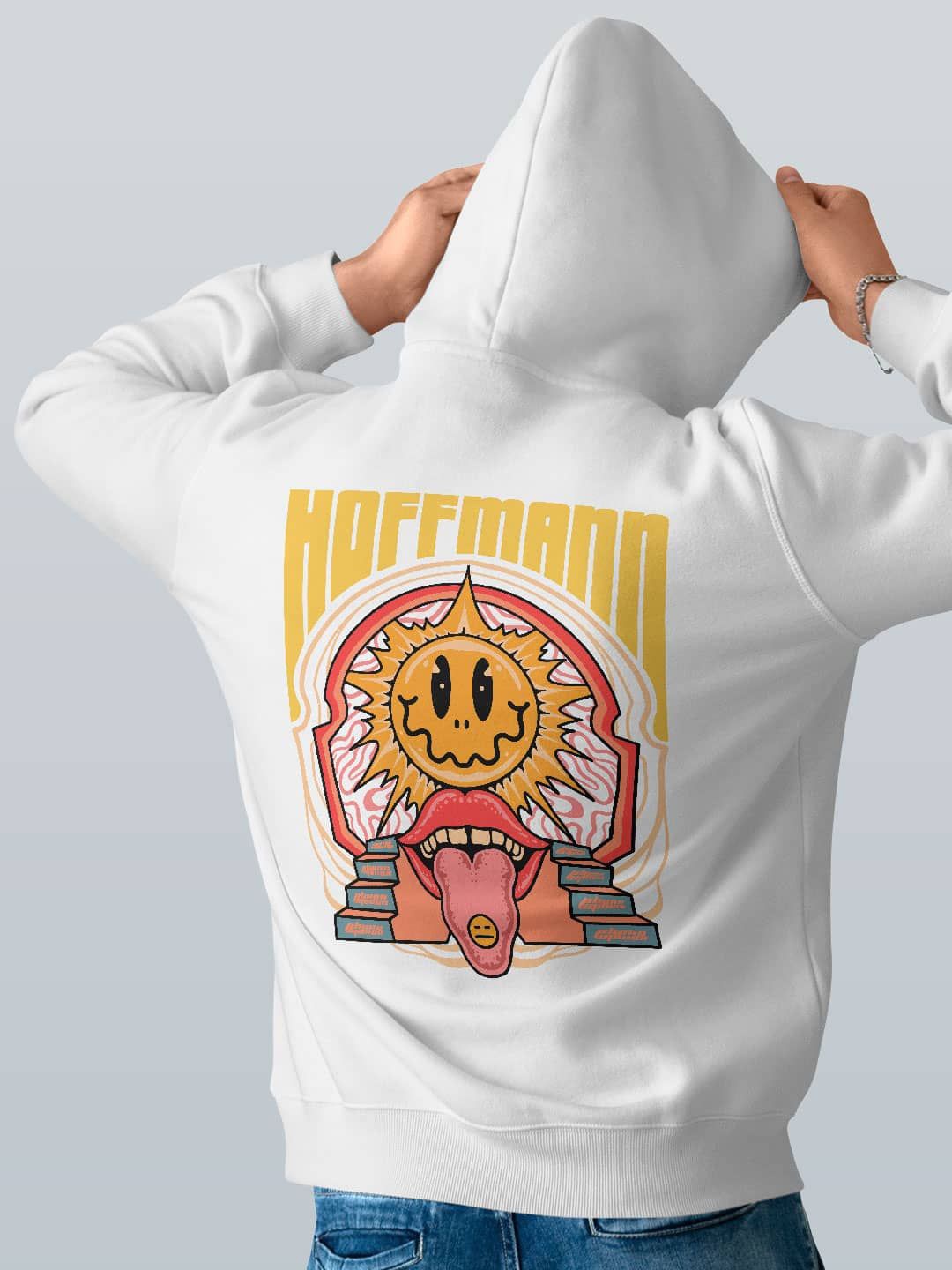

macmerise Men Printed Hooded Sweatshirt, White