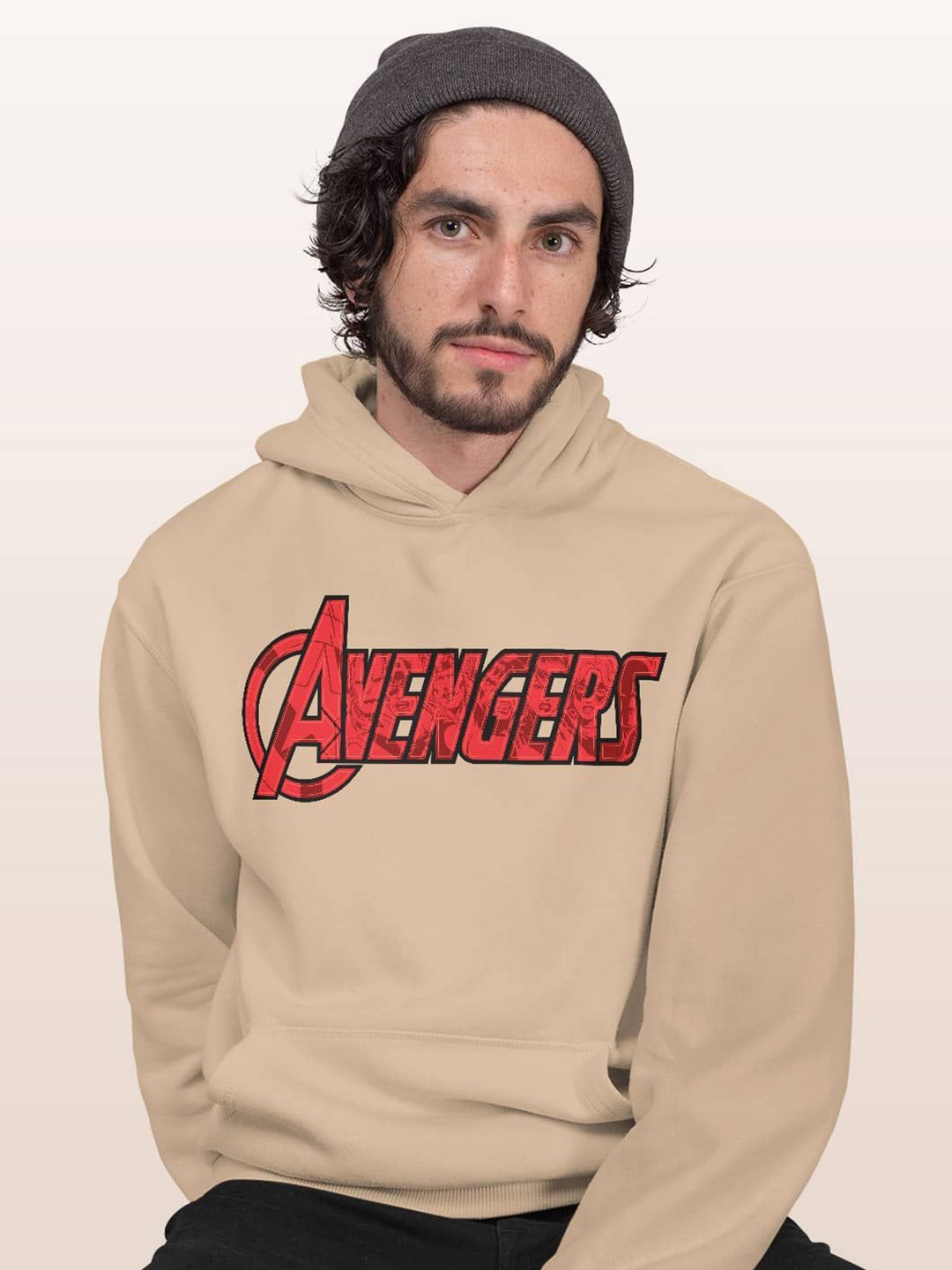 

macmerise Men Printed Hooded Sweatshirt, Beige