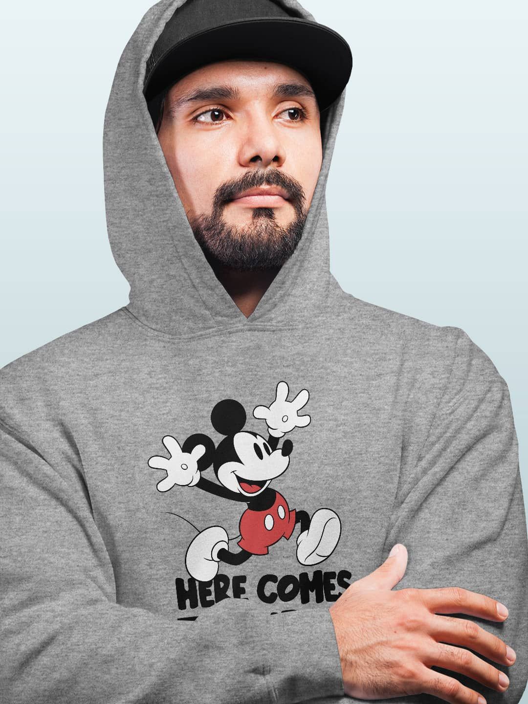 

macmerise Men Printed Hooded Sweatshirt, Grey