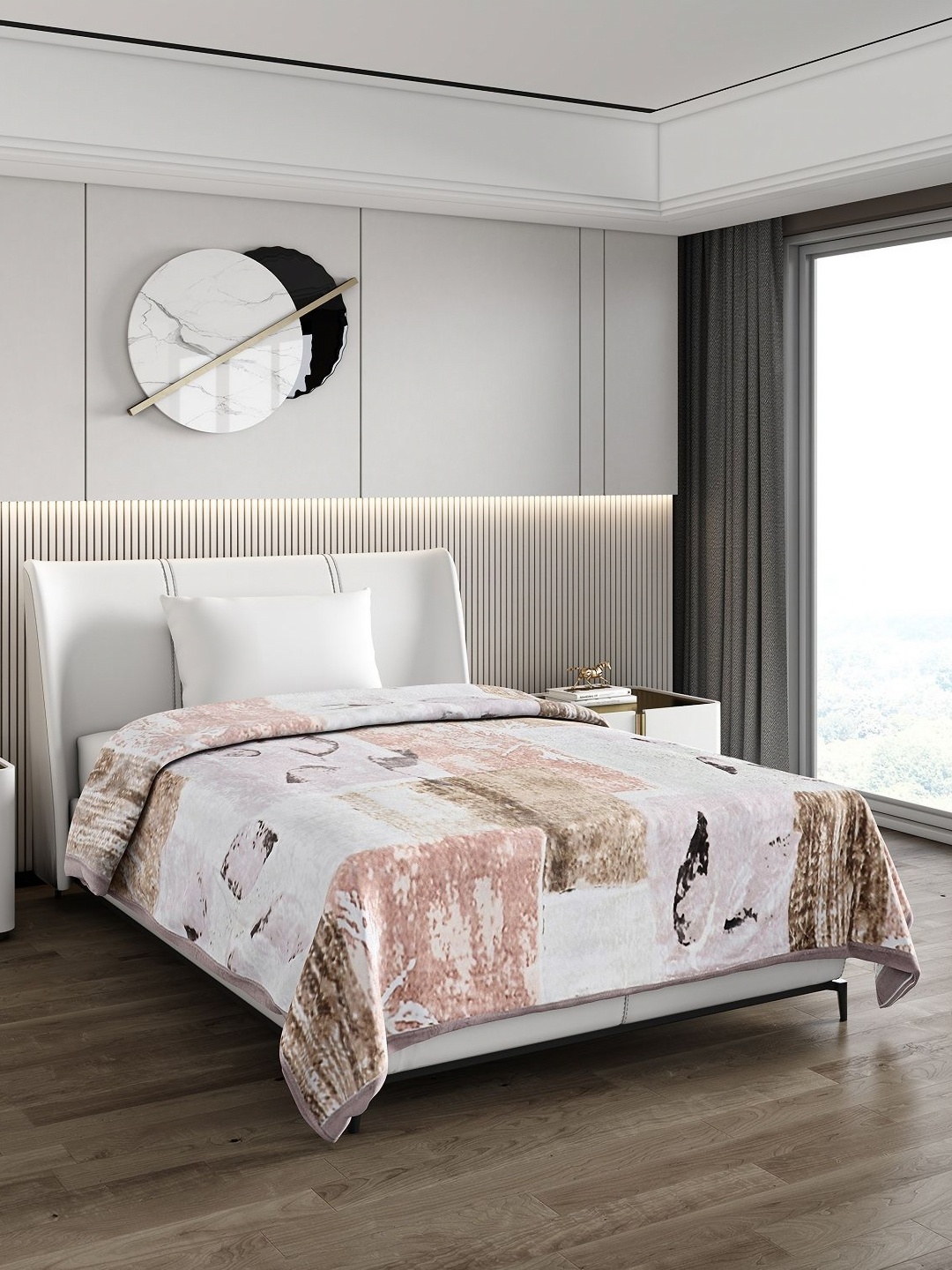 

Monte Carlo Beige & White Abstract Printed 850 GSM Mild Winter Single Bed Blanket