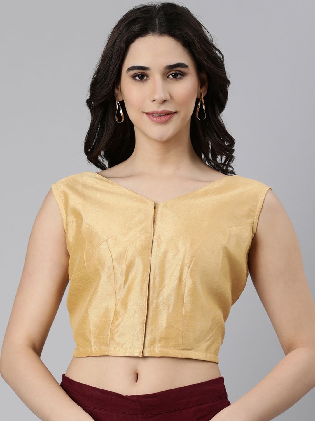 

Souchii Solid V-Neck Saree Blouse, Beige