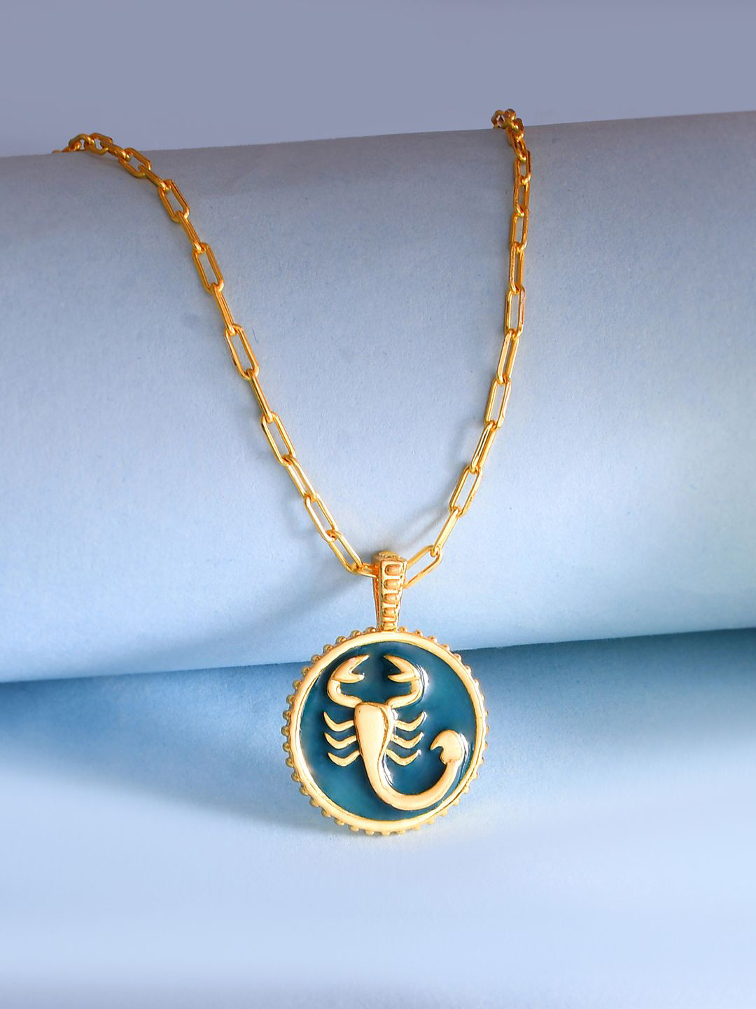 

Voylla Gold-Plated Zodiac Scorpio And Evil Eye Reversible Pendant with Chain