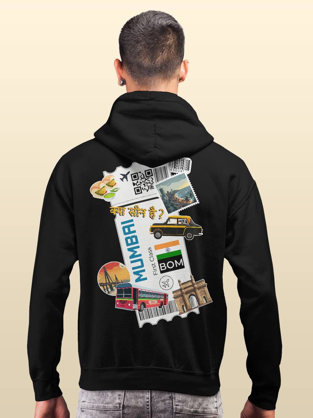 

macmerise Men Printed Hooded Sweatshirt, Black