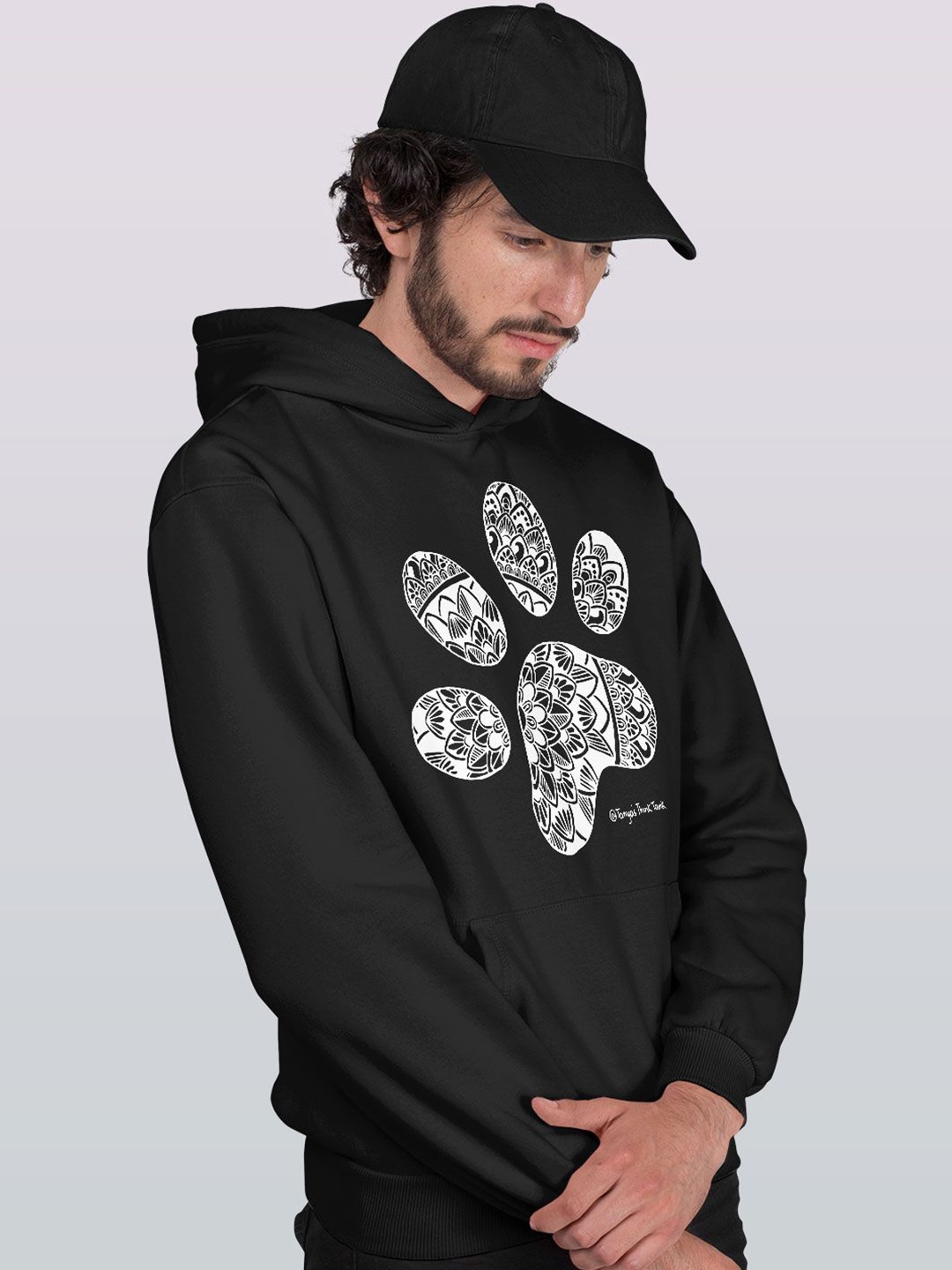 

macmerise Men Printed Hooded Sweatshirt, Black