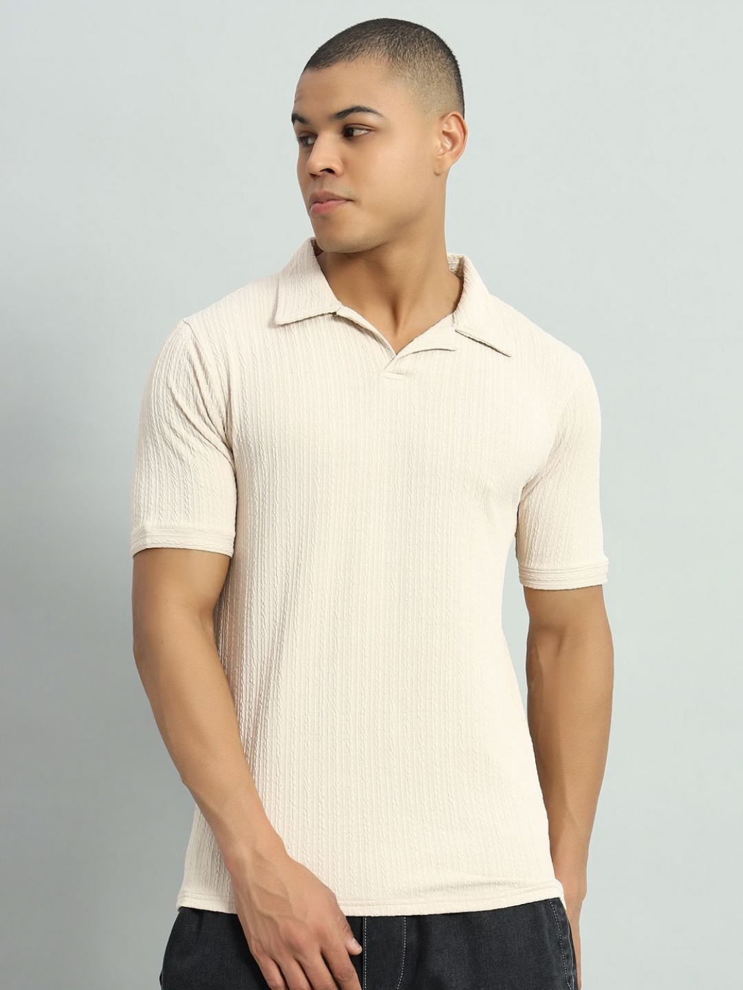 

The Dry State Men Polo Collar T-shirt, Cream