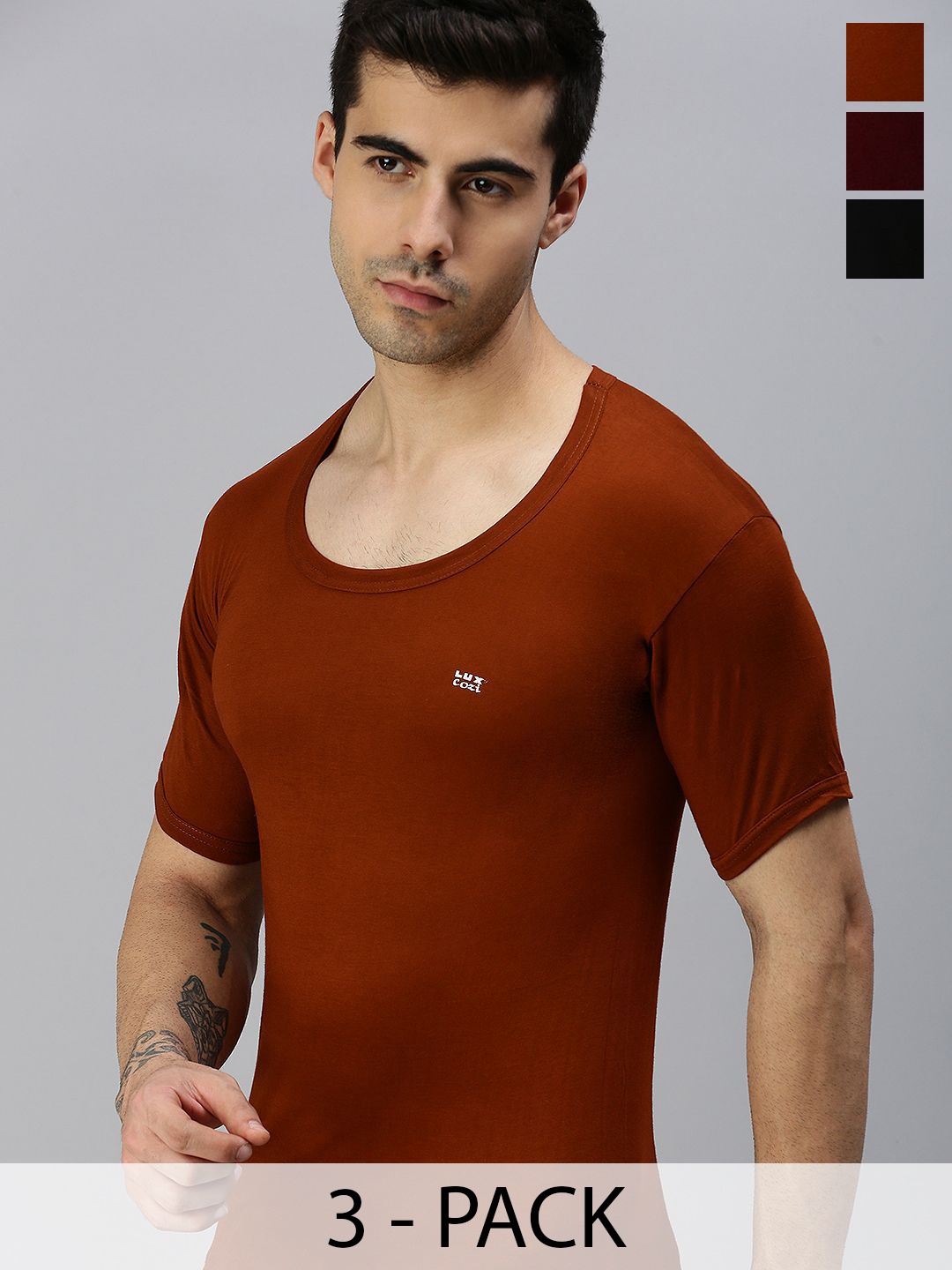 

Lux Cozi Pack Of 3 Assorted Combed Cotton Innerwear Vests