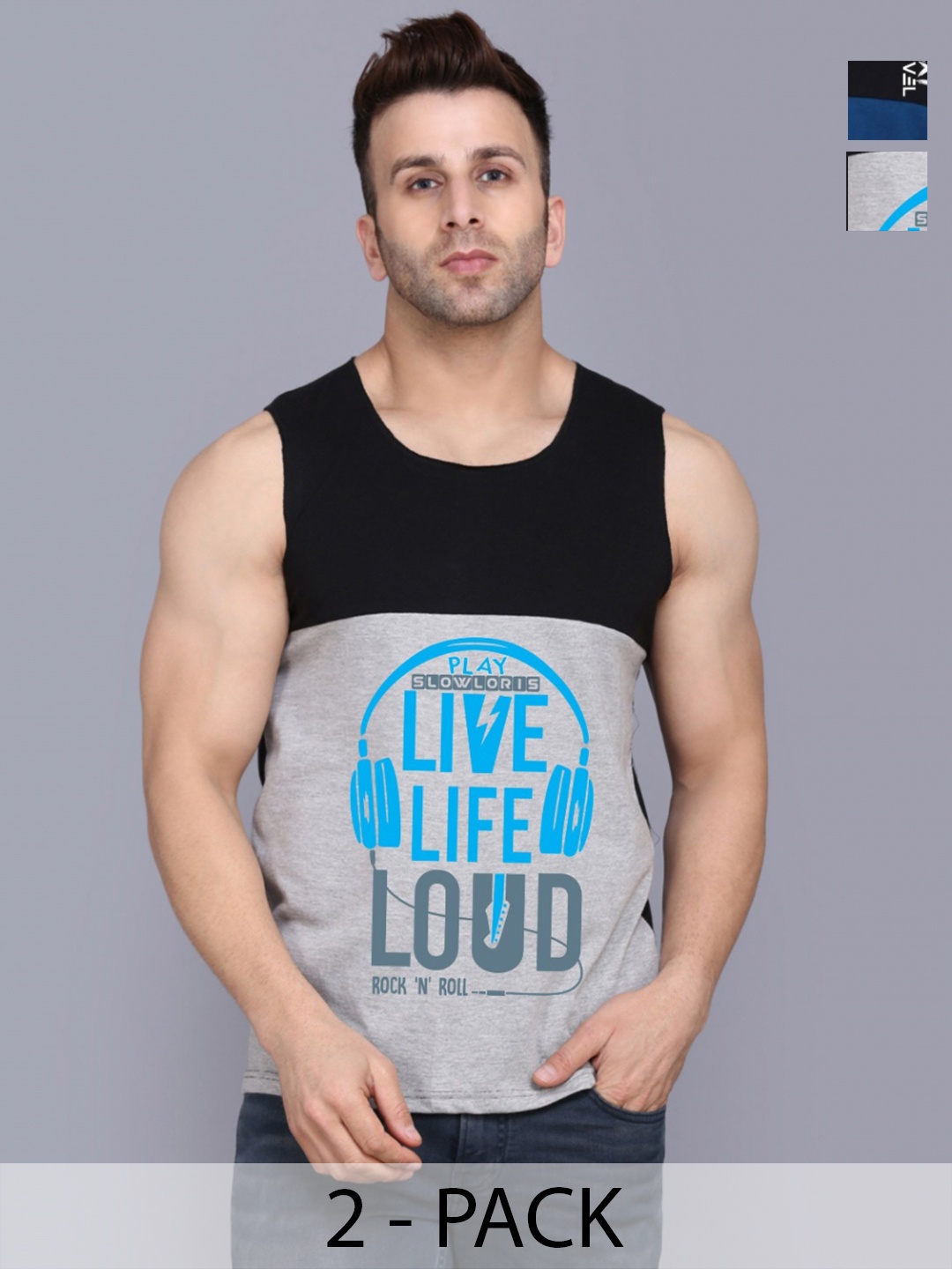 

SLOWLORIS Men Pack Of 2 Typography Printed Round Neck Cotton Slim Fit T-shirts, Black