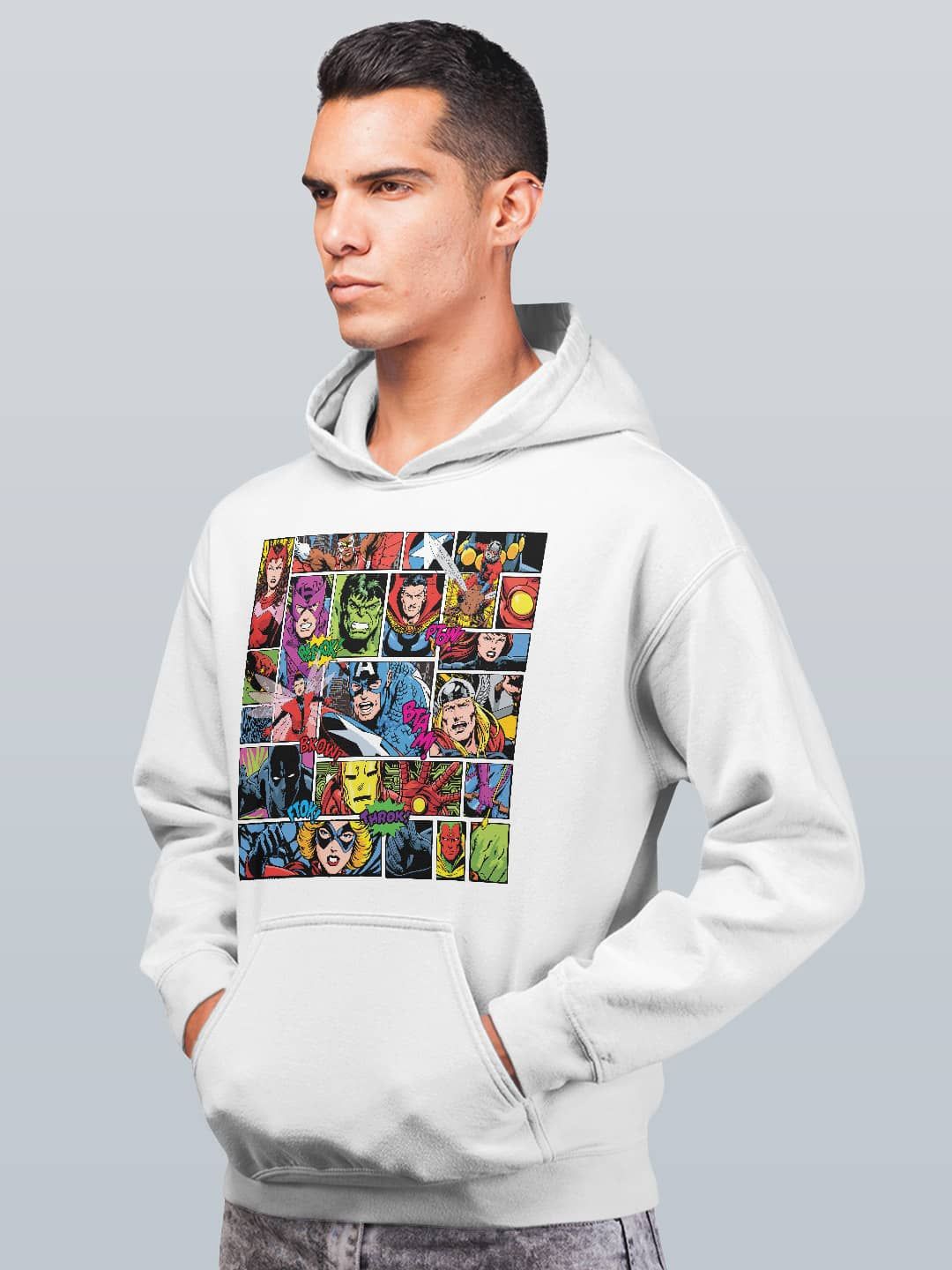 

macmerise Men Printed Hooded Sweatshirt, White