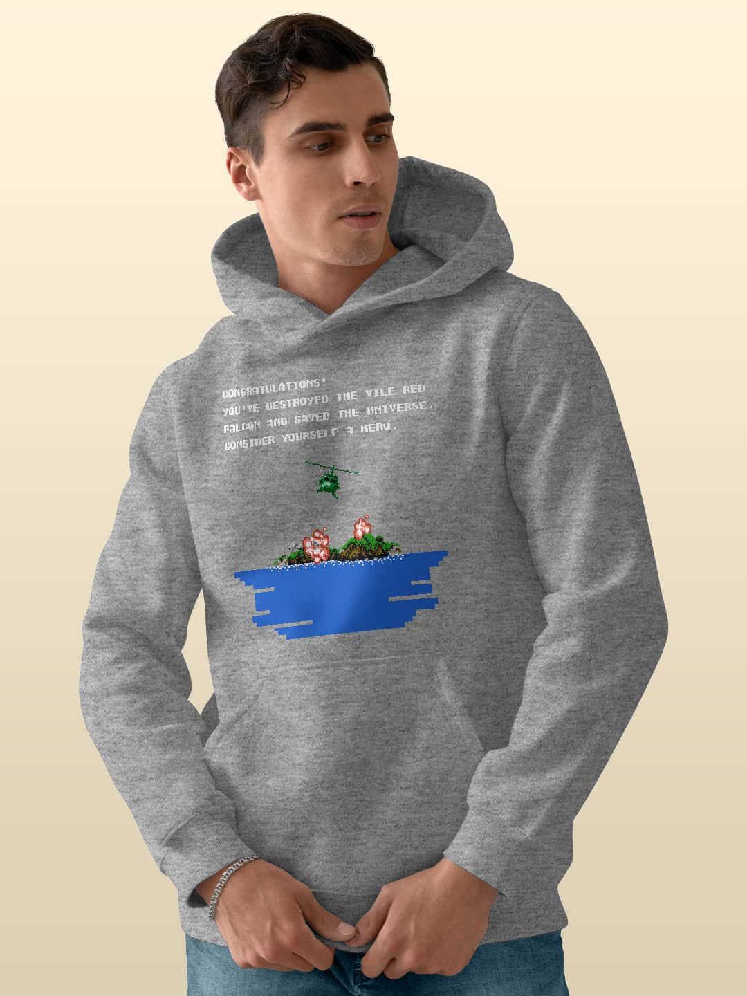 

macmerise Men Printed Hooded Sweatshirt, Grey