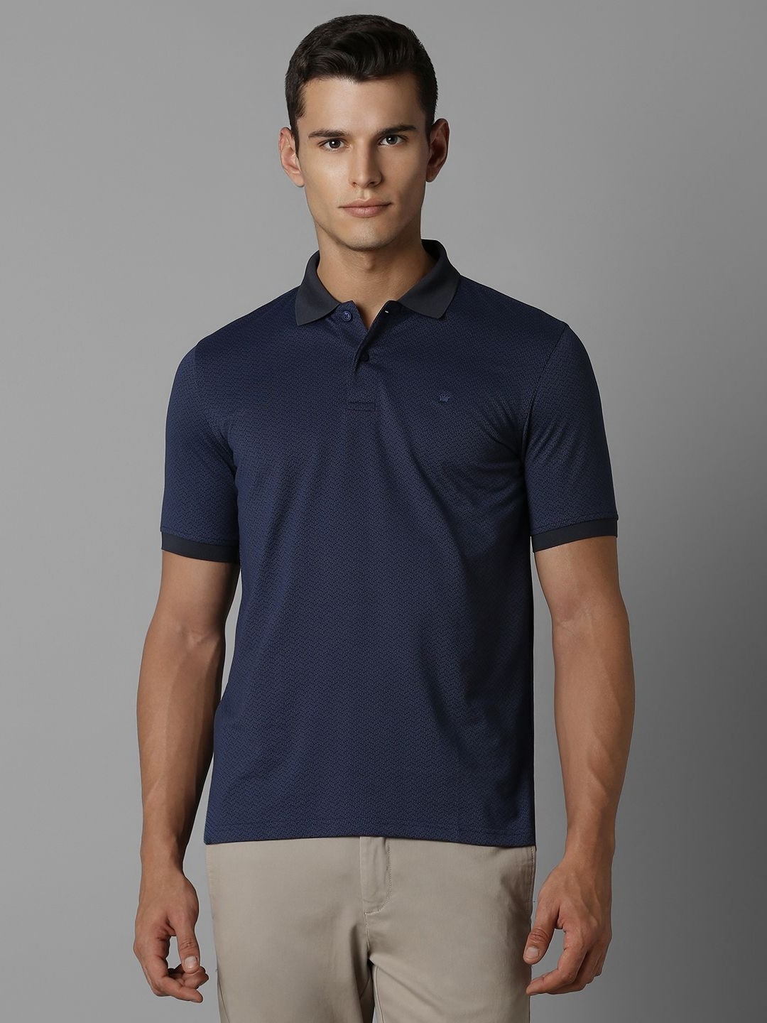 

Louis Philippe Men Solid Polo Collar Cotton T-shirt, Navy blue