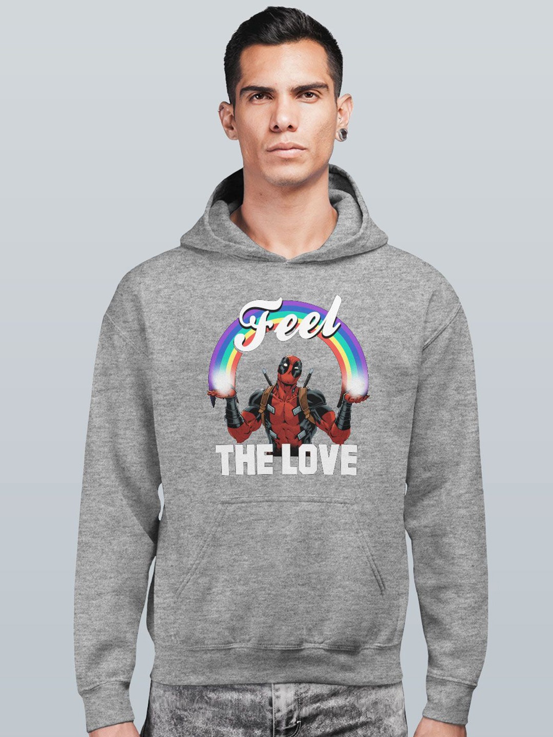 

macmerise Men Printed Hooded Sweatshirt, Grey