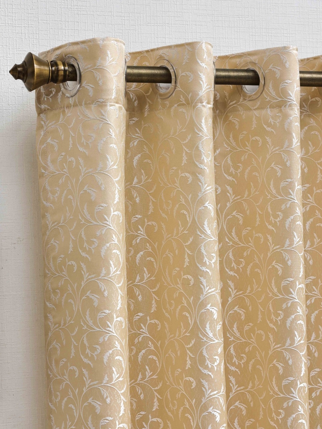 

Ariana Beige & Silver-Toned Floral Printed Room Darkening Jacquard Window Curtain