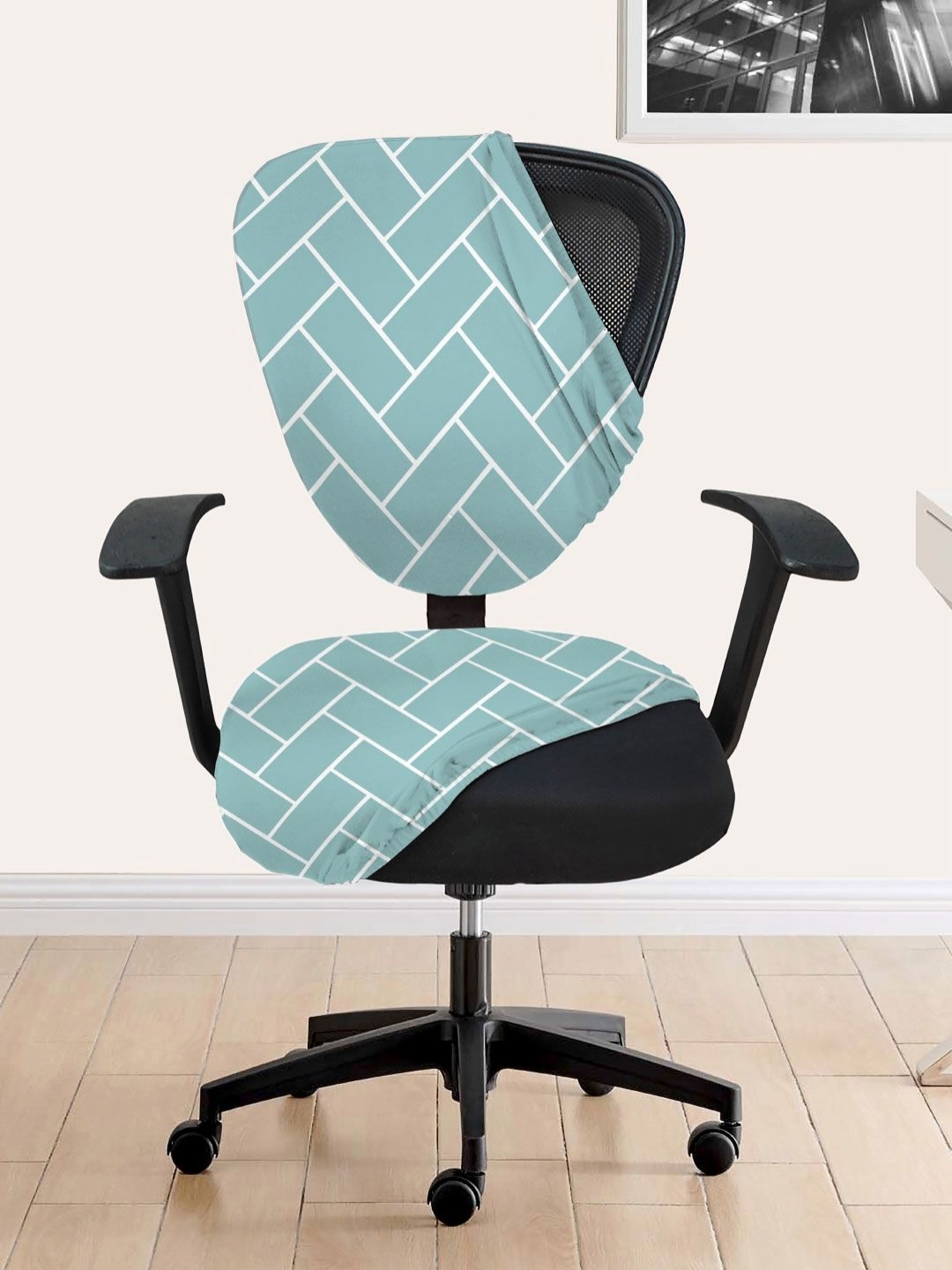 

Lazi 2 Pieces Green & White Bricks Printed Stretchable Office Chair Covers