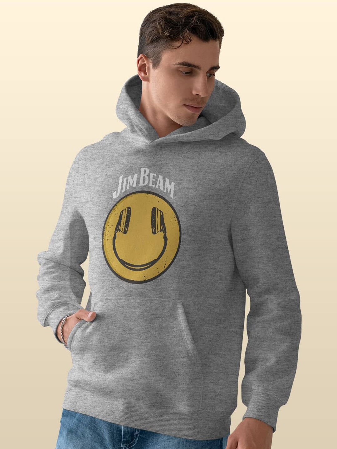 

macmerise Men Printed Hooded Sweatshirt, Grey