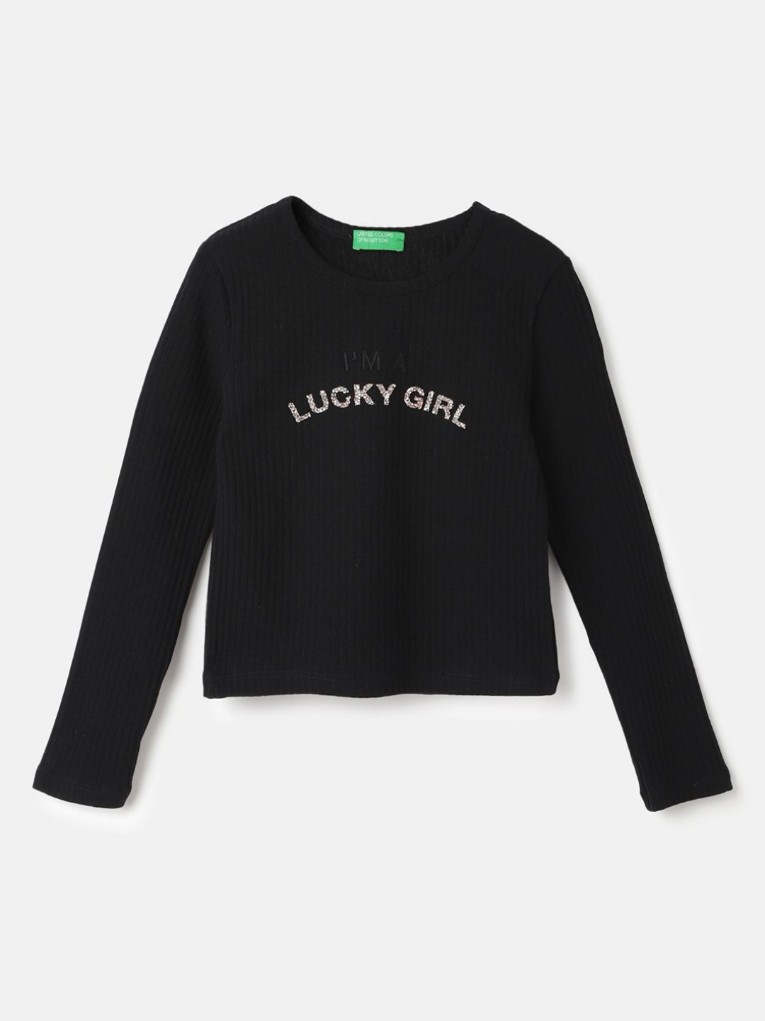 

United Colors of Benetton Girls Typography Applique T-shirt, Black