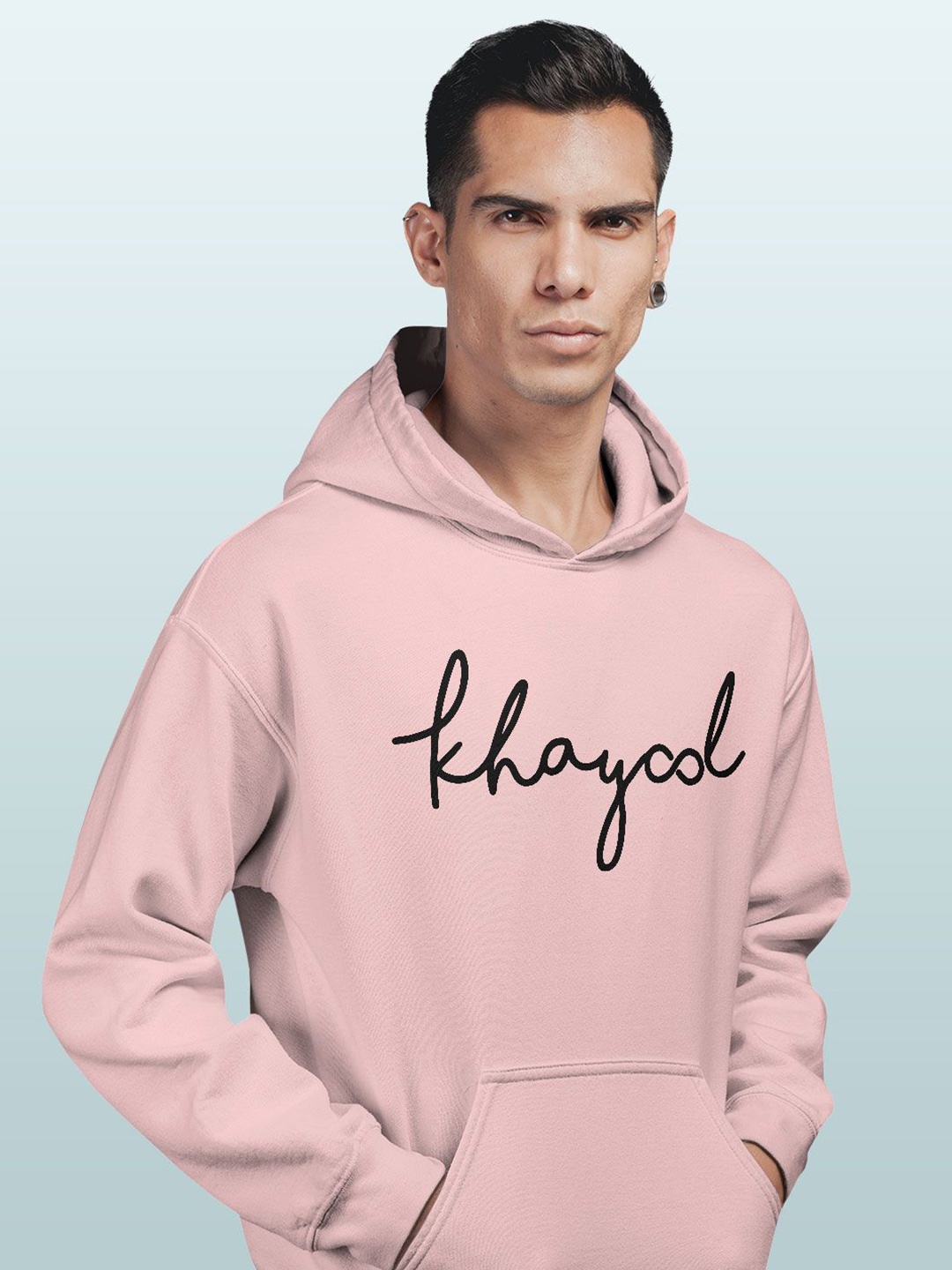 

macmerise Men Printed Hooded Sweatshirt, Pink