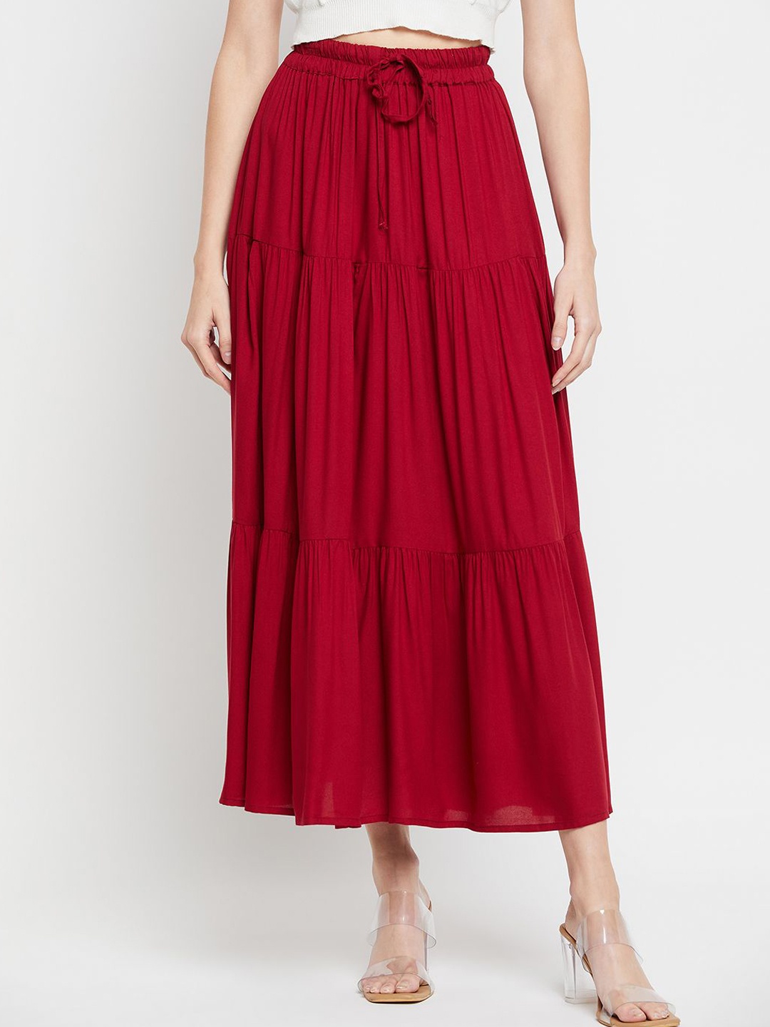 

NABIA Women Casual Flared Maxi Skirts, Maroon