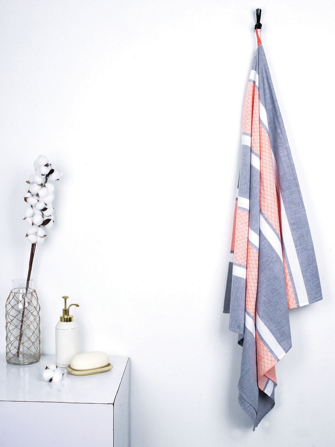 

Doctor Towels Orange Coloured & Grey Striped Pure Cotton 233 GSM Bath Towel