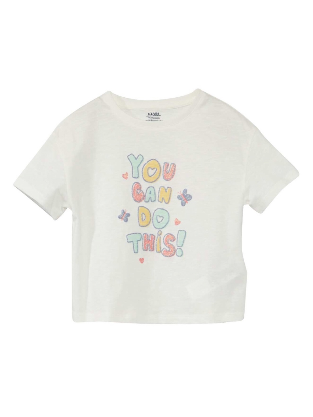 

KIABI Girls Graphic Printed Pure Cotton T-shirt, White
