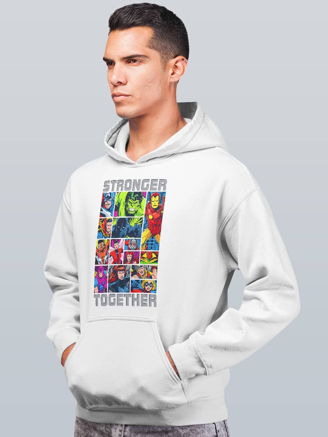 

macmerise Men Printed Hooded Sweatshirt, White