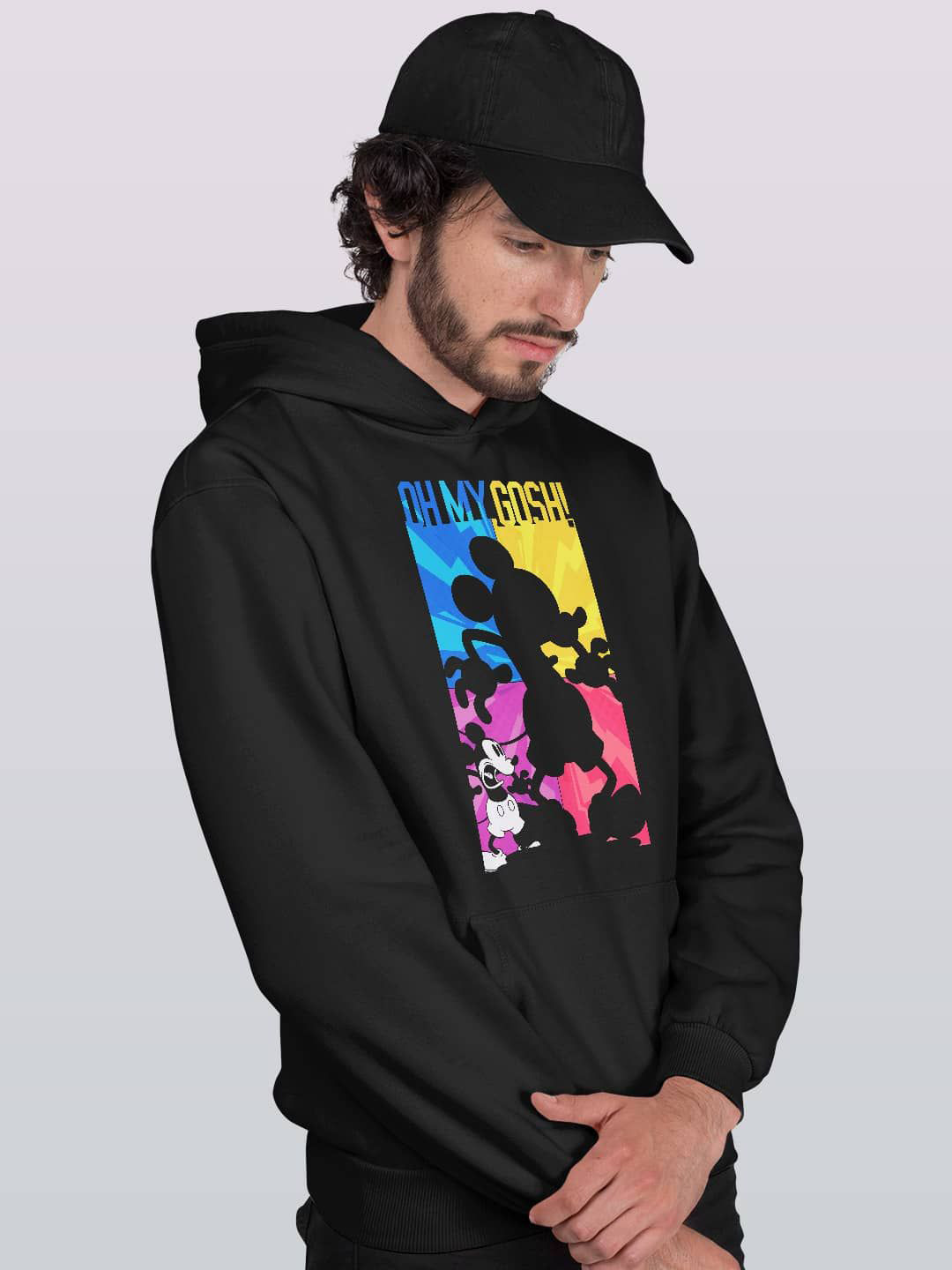 

macmerise Men Printed Hooded Sweatshirt, Black