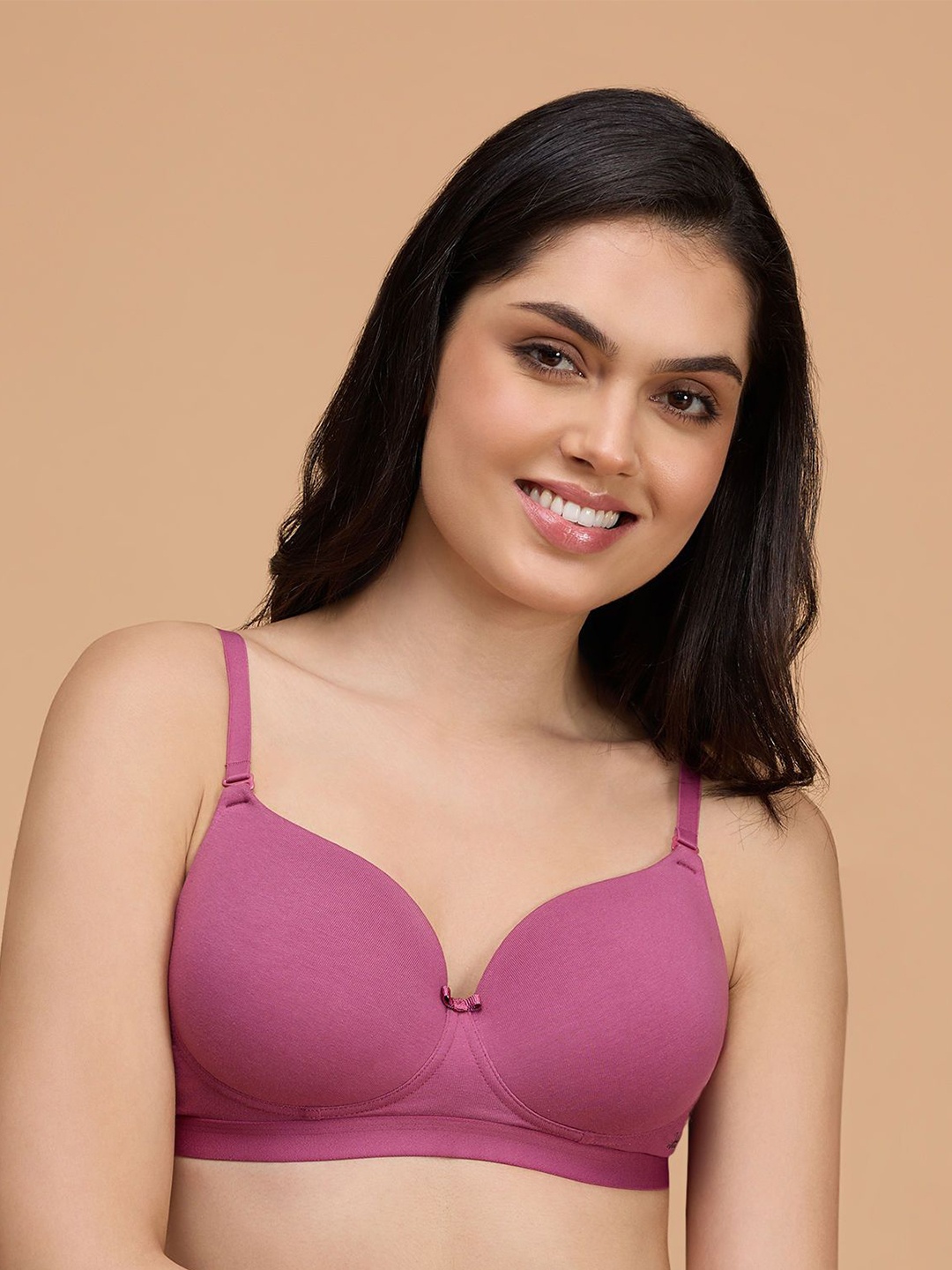 

Nykd by Nykaa Breathe Cotton Transparent Back Padded Non Wired T-Shirt Bra NYB007, Rose