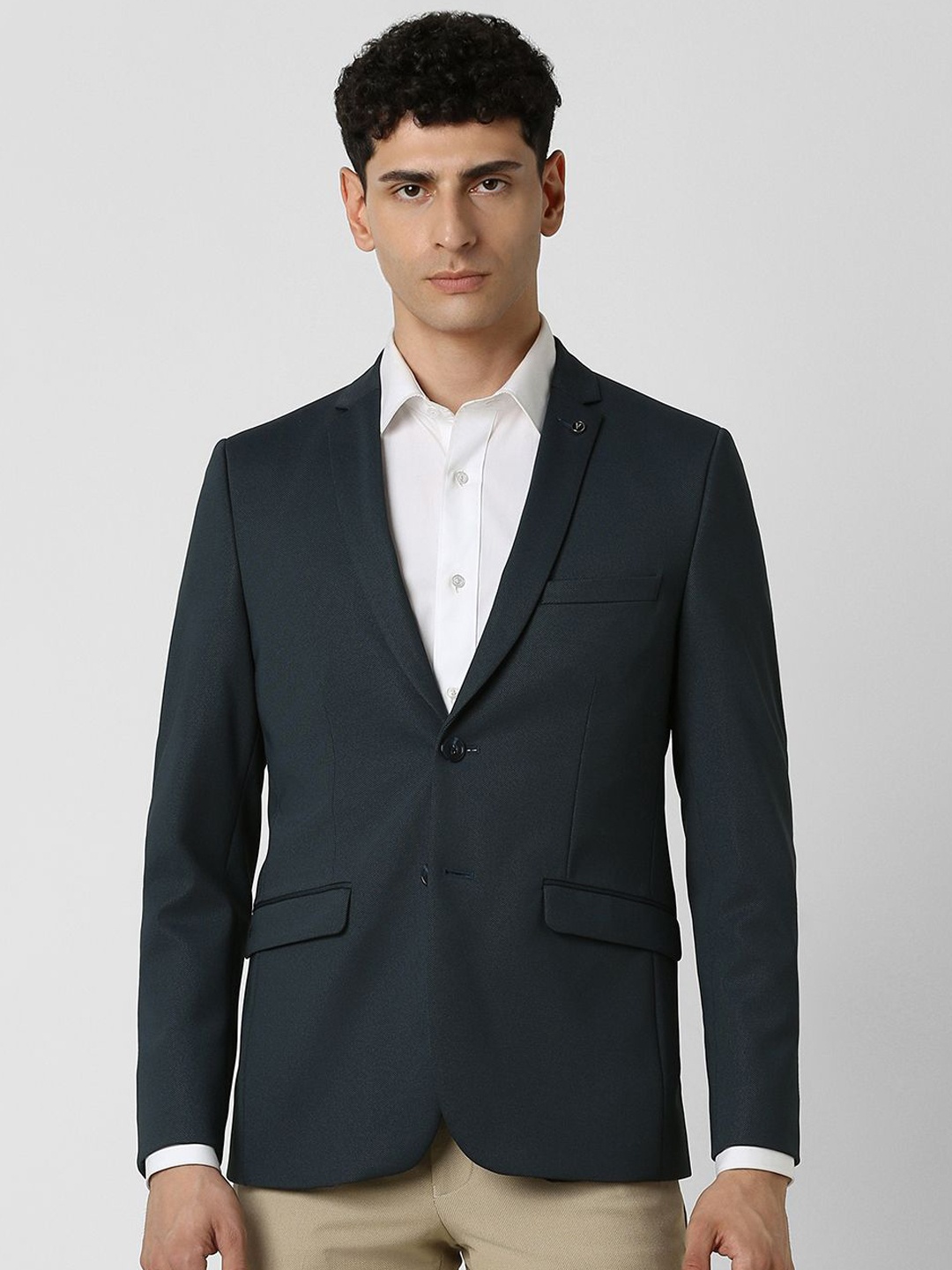 

Van Heusen Self Design Super Slim Fit Single-Breasted Blazer, Navy blue