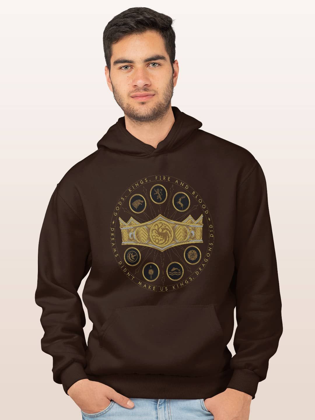 

macmerise Men Printed Hooded Sweatshirt, Brown