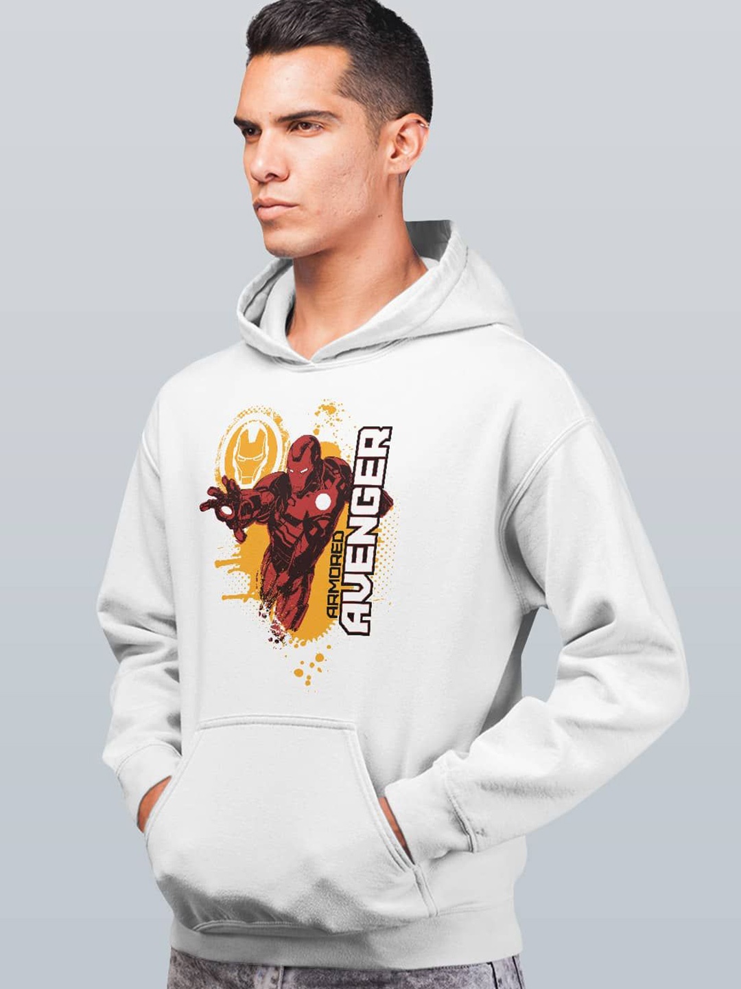 

macmerise Men Printed Hooded Sweatshirt, White