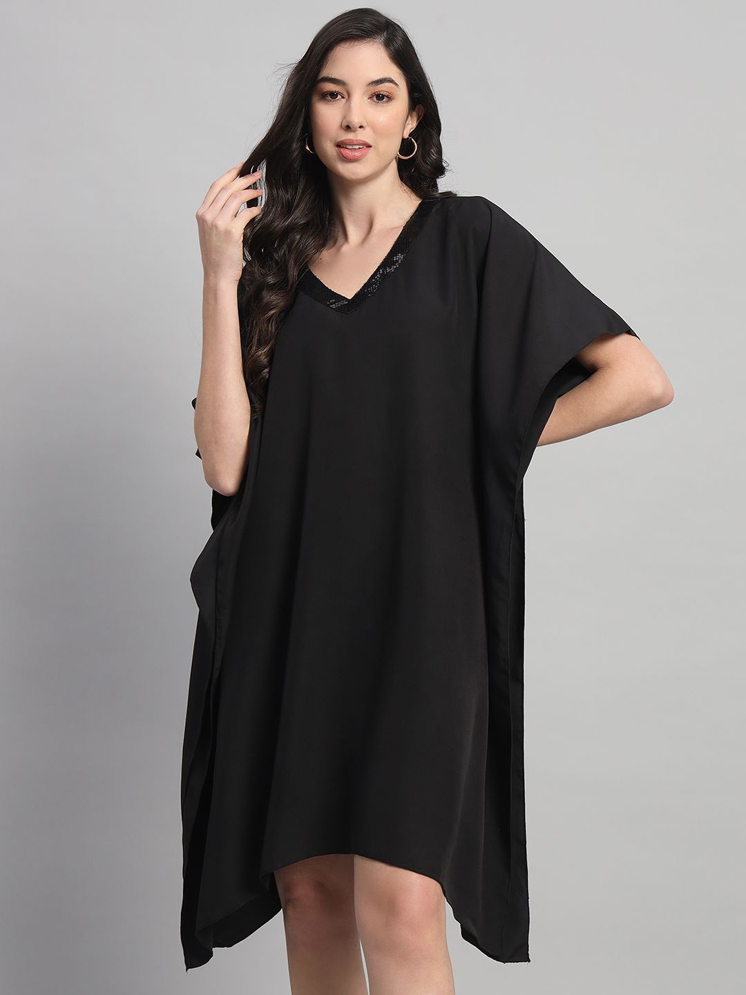 

Curvydrobe Flared Sleeves Sequinned Kaftan Dress, Black