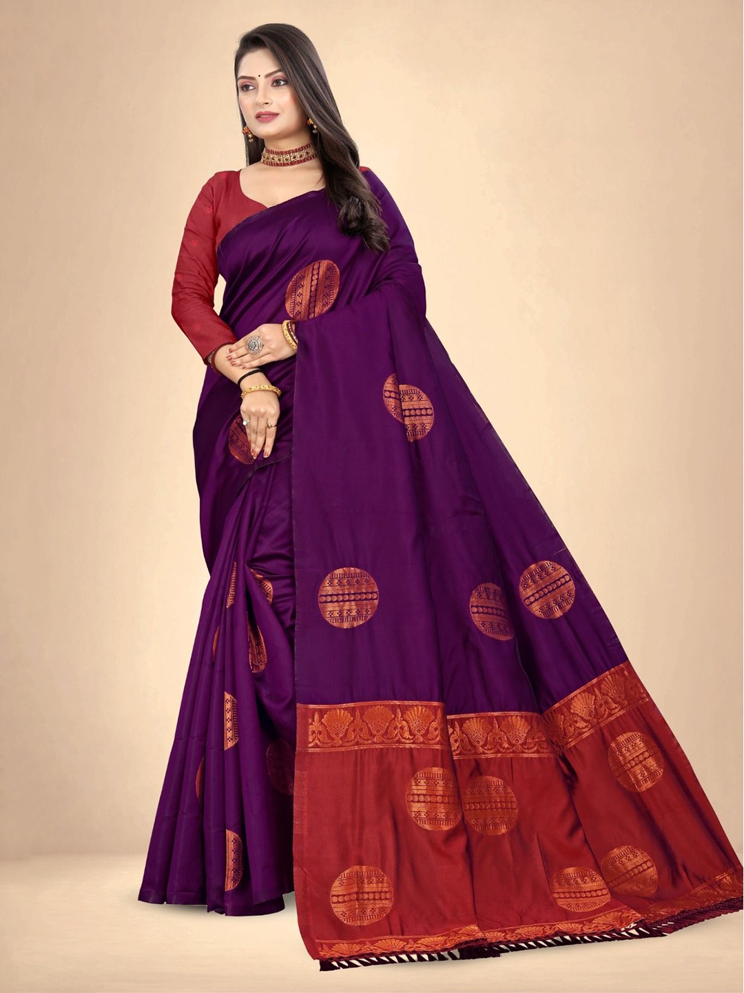 

Abhilasha Ethnic Motifs Zari Pure Silk Kanjeevaram Saree, Purple
