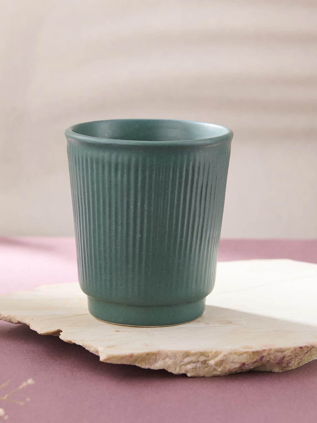 

Fabindia Teal Green Textured Ceramic Water Glass 250 ml