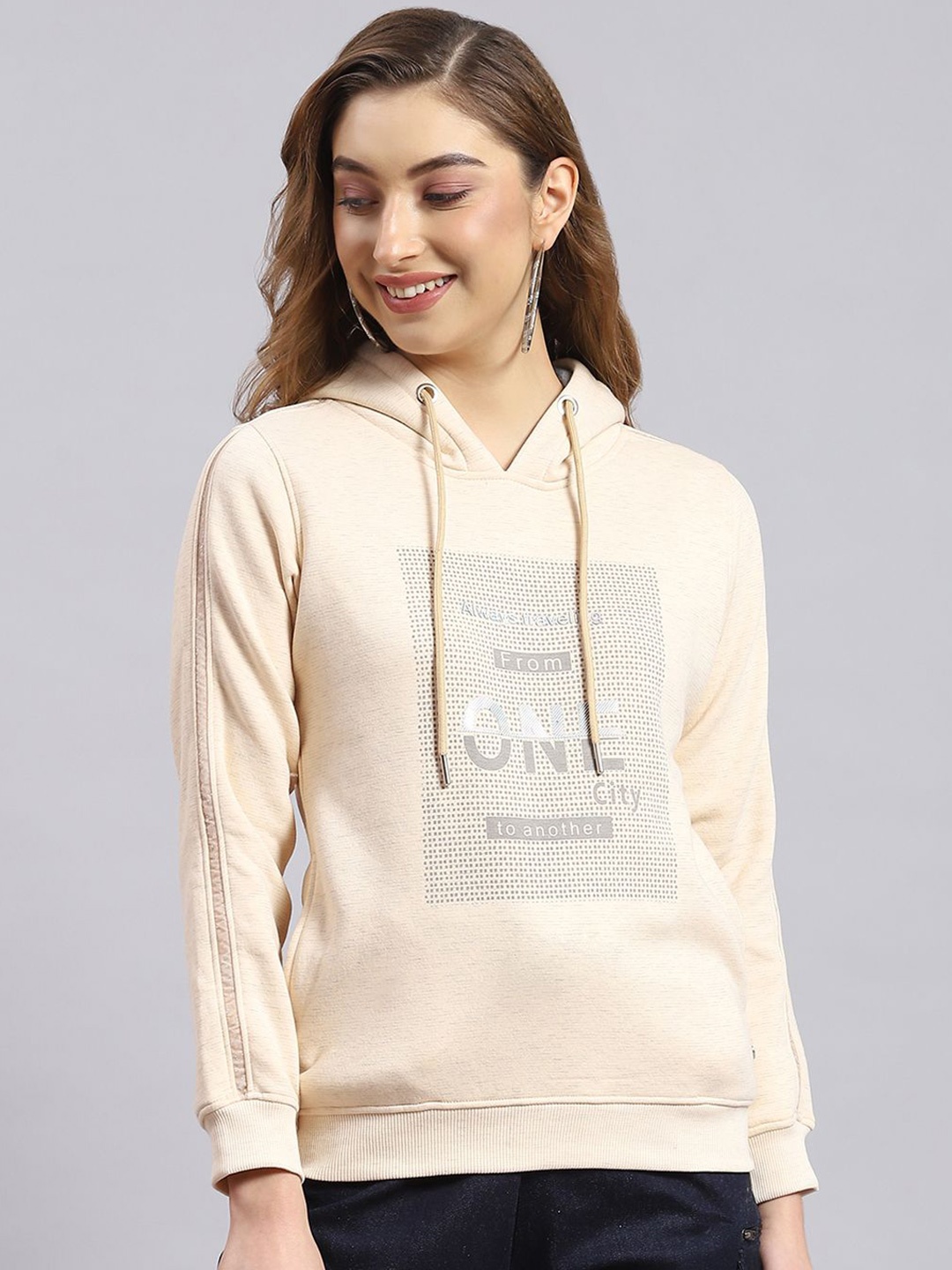 

Monte Carlo Women Printed Hooded Sweatshirt, Beige