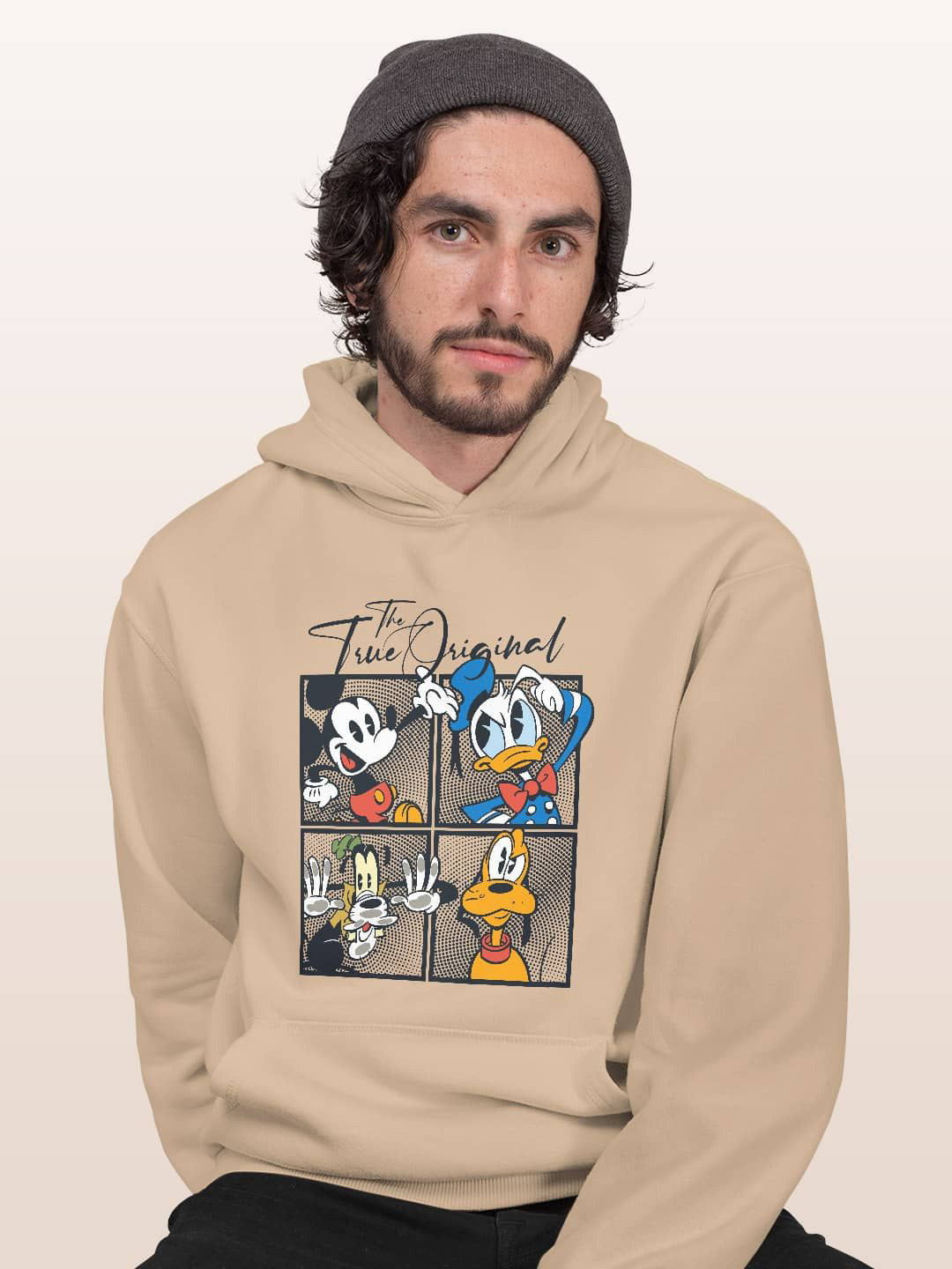 

macmerise Men Printed Hooded Sweatshirt, Beige