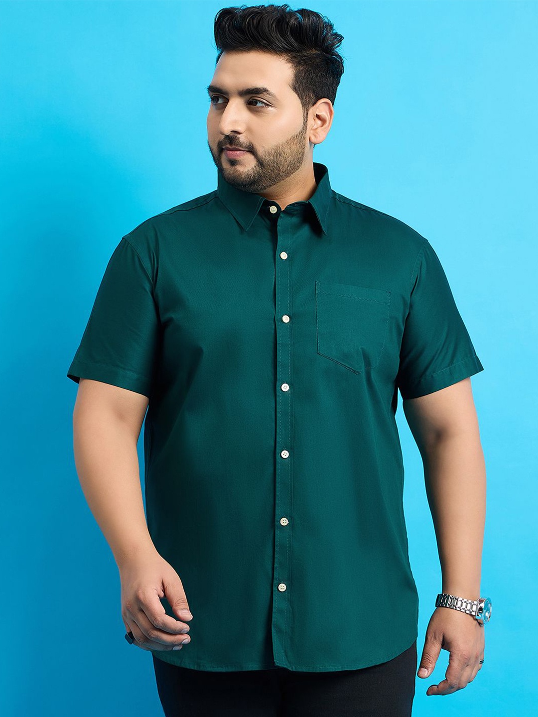 

bigbanana Men Plus Size Solid Casual Shirt, Teal