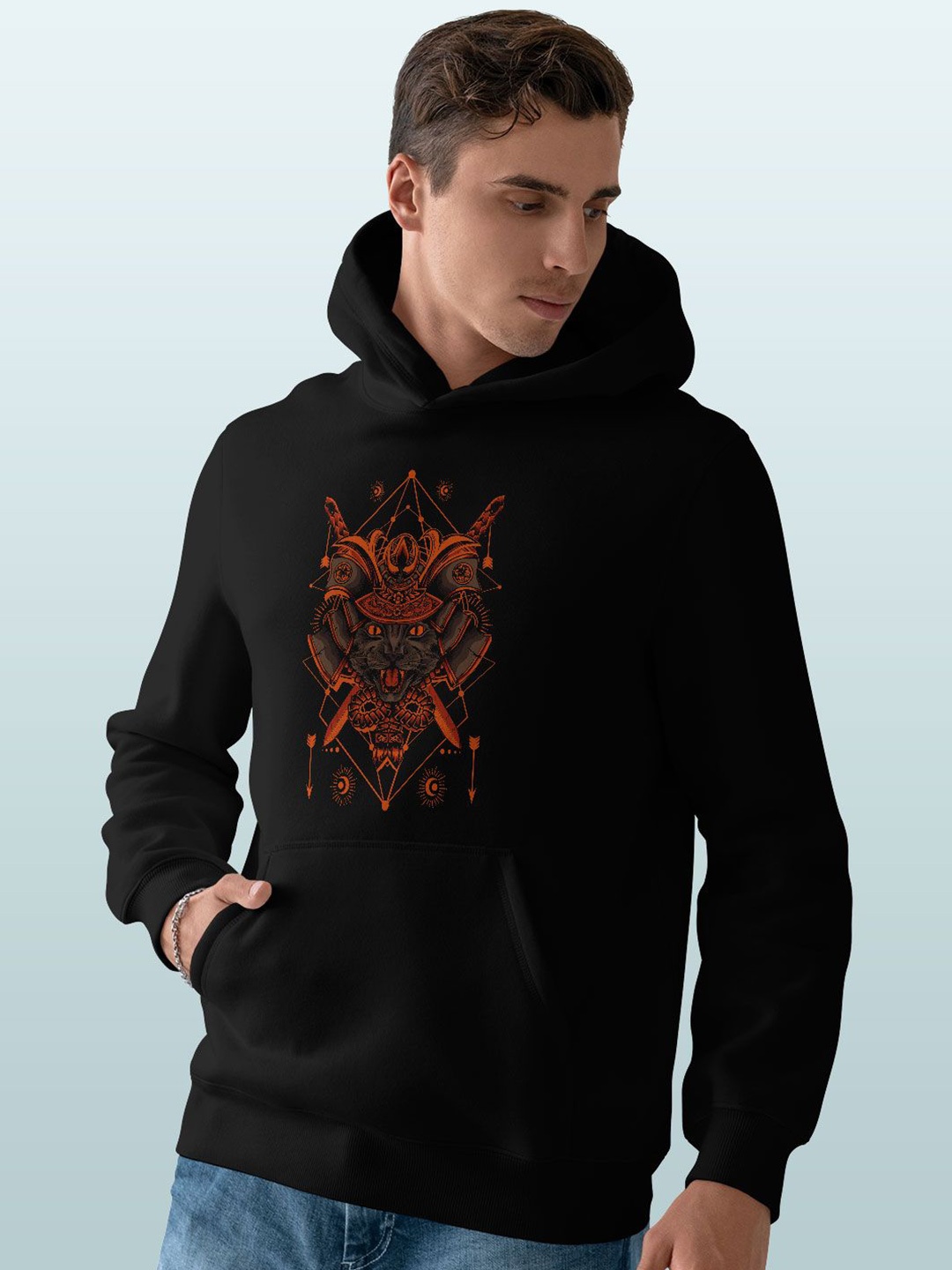 

macmerise Men Printed Hooded Sweatshirt, Black