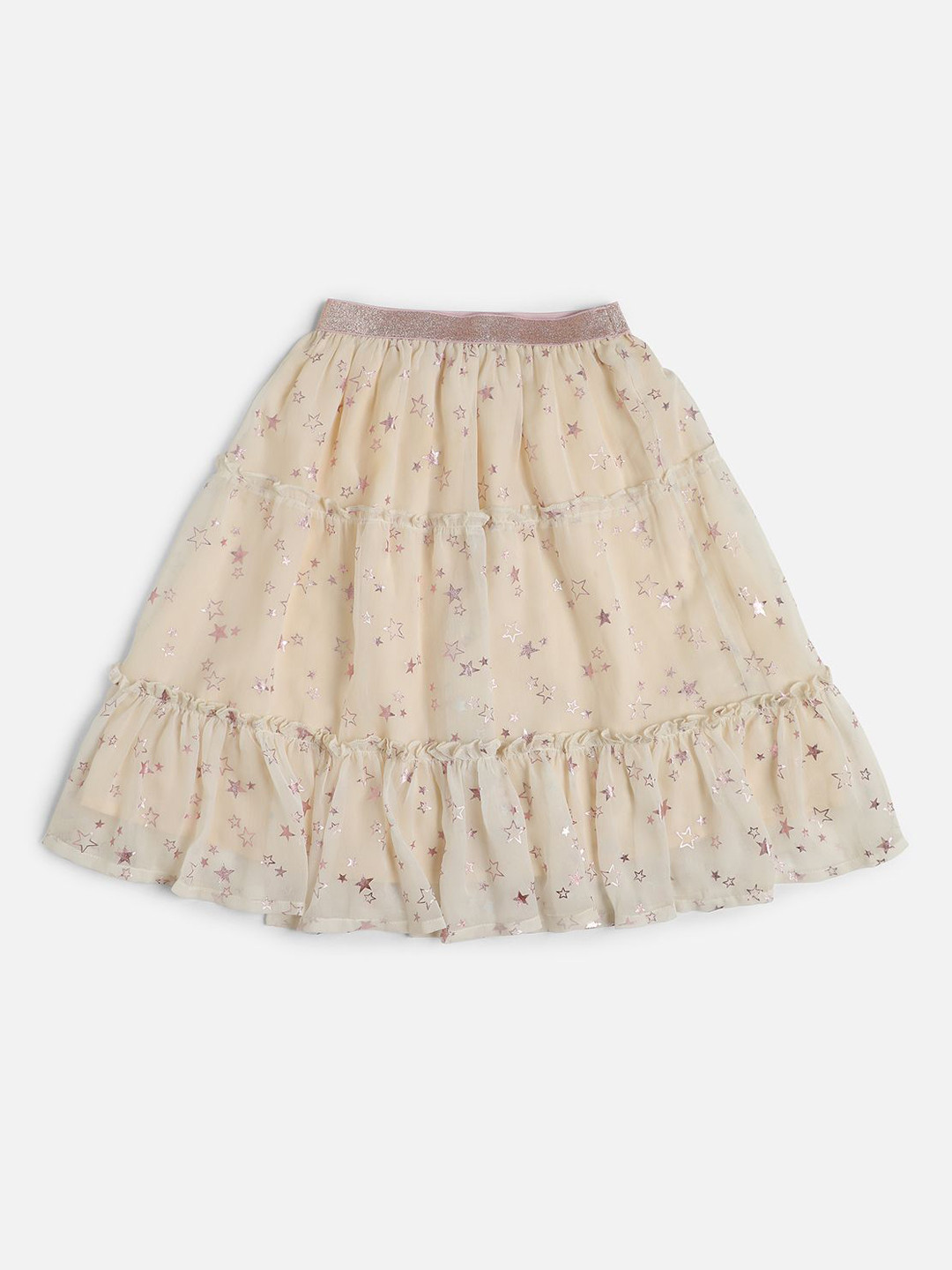 

Allen Solly Junior Girls Printed Pure Cotton Tiered Knee Length Skirt, Beige