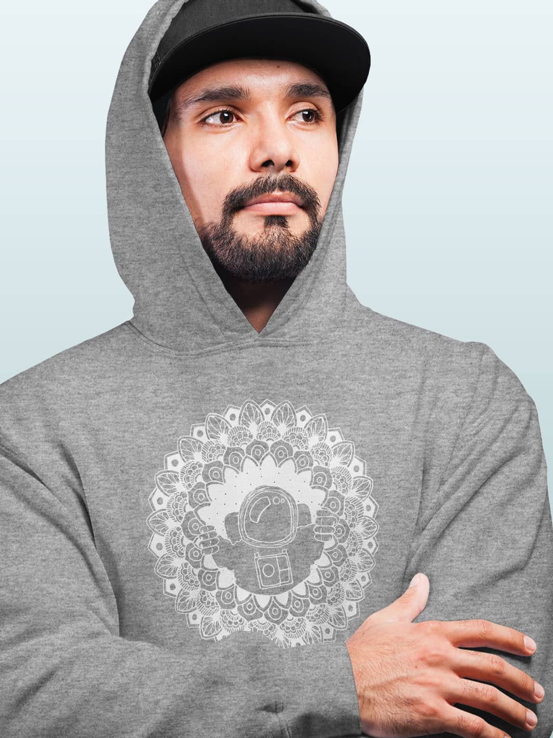 

macmerise Men Printed Hooded Sweatshirt, Grey