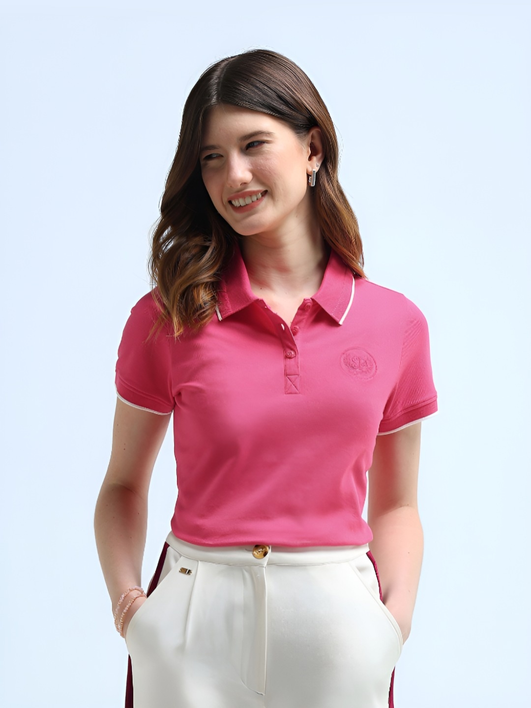 

U.S. Polo Assn. Women Solid Polo Collar Cotton T-Shirt, Pink