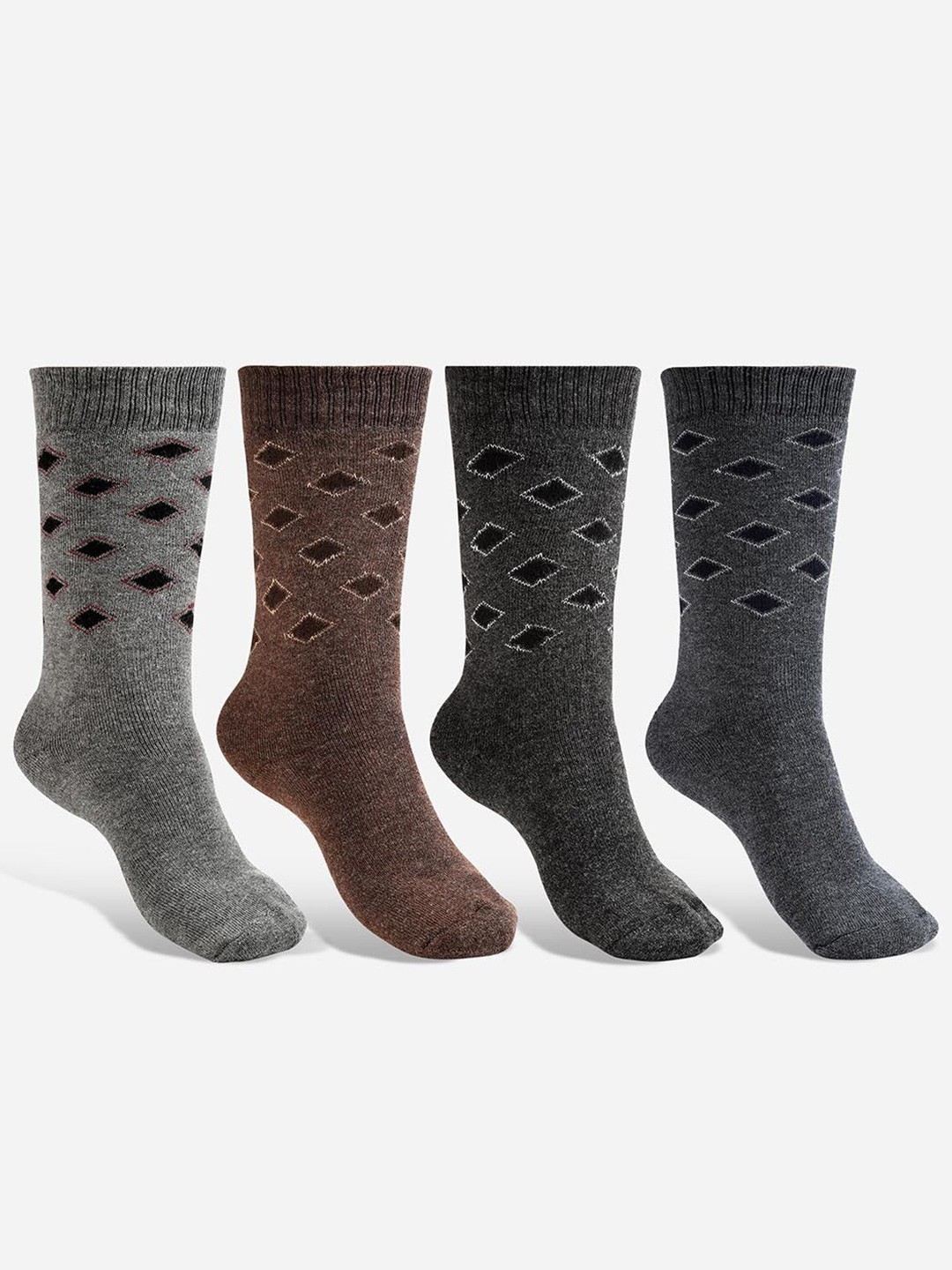 

Texlon Pack Of 4 Patterned Calf-Length Socks, Brown