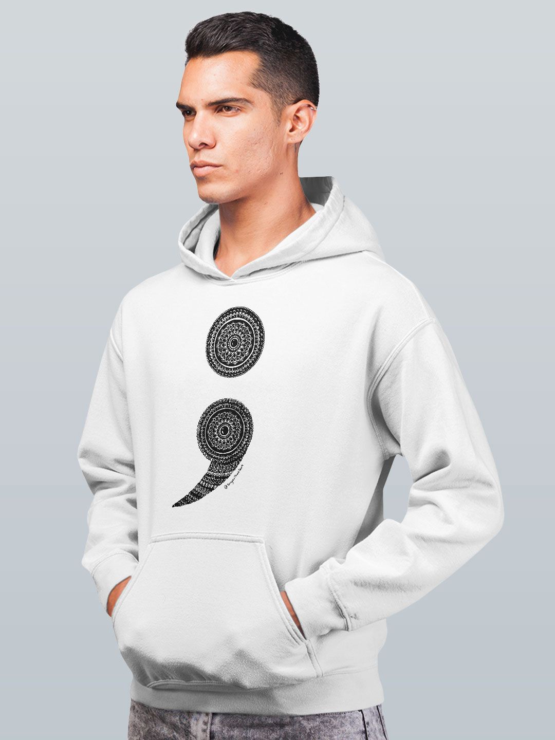 

macmerise Men Printed Hooded Sweatshirt, White