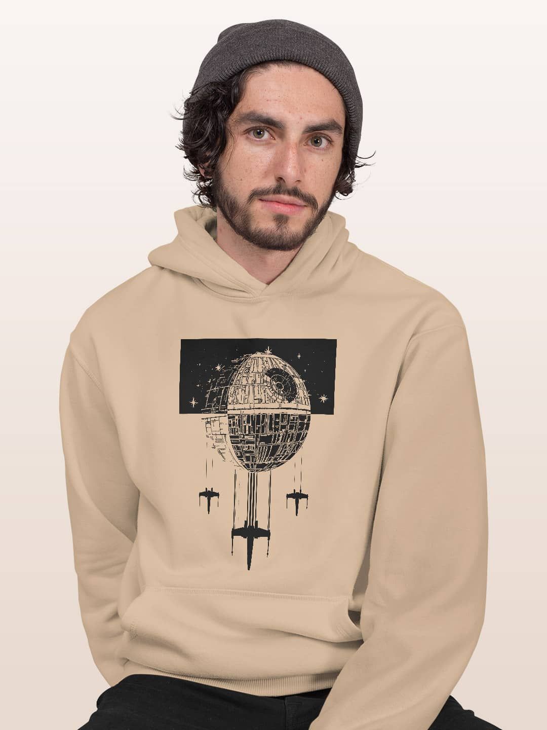 

macmerise Men Printed Hooded Sweatshirt, Beige