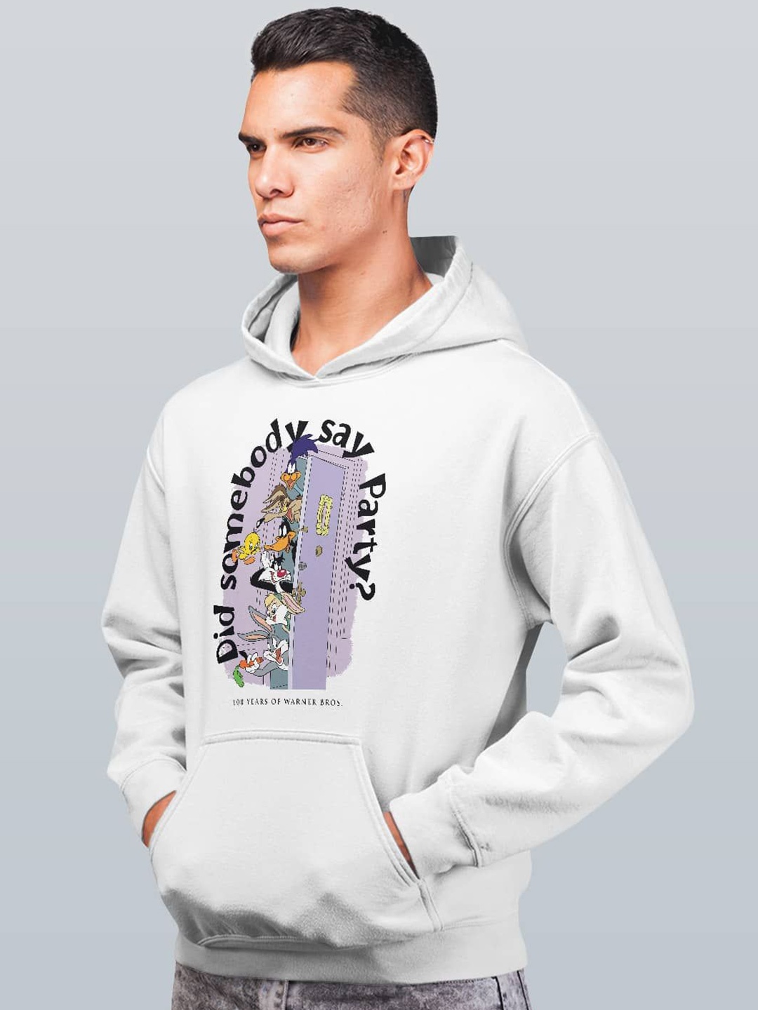 

macmerise Men Printed Hooded Sweatshirt, White