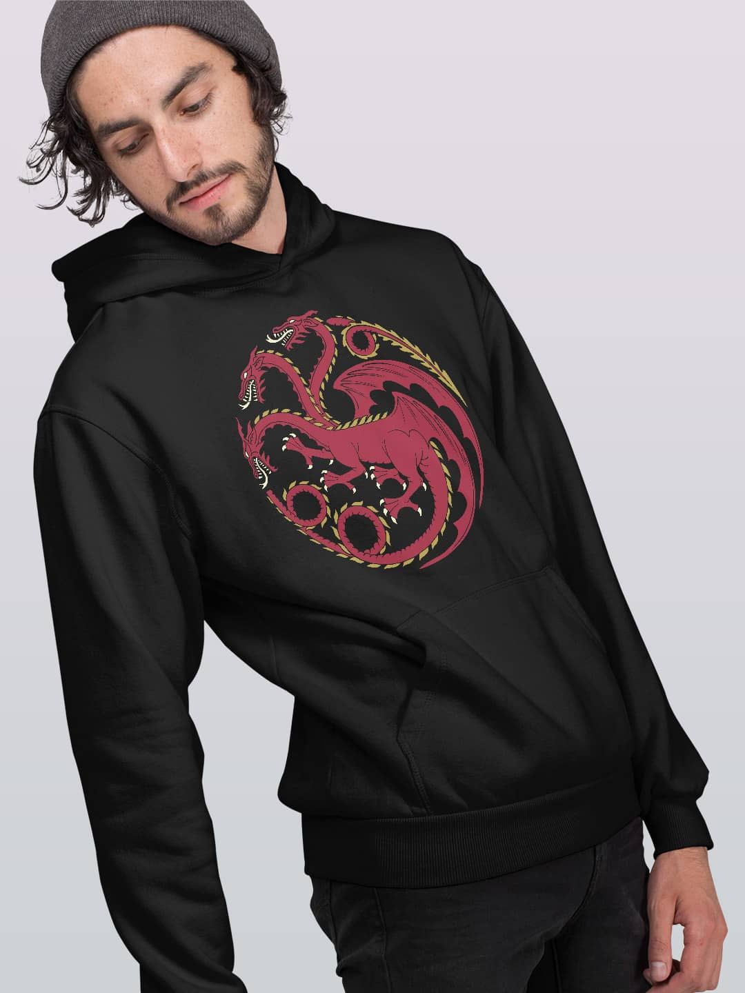 

macmerise Men Printed Hooded Sweatshirt, Black
