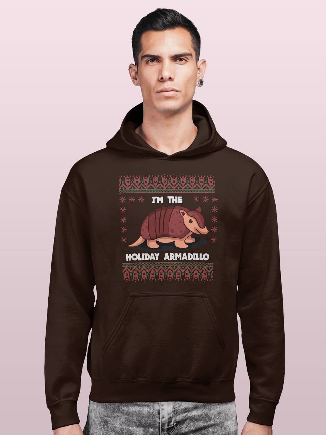 

macmerise Men Printed Hooded Sweatshirt, Brown