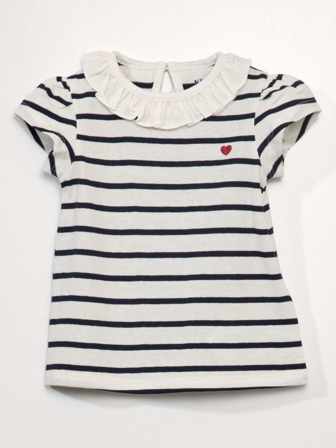 

KIABI Girls Striped Pure Cotton T-shirt, White