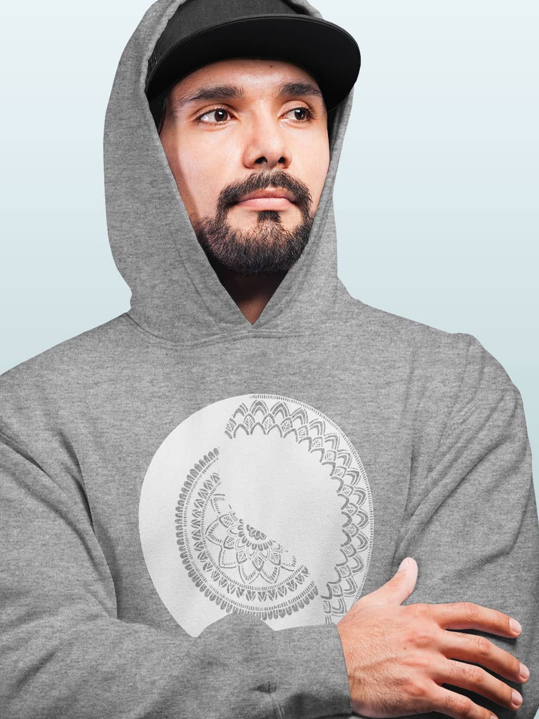 

macmerise Men Printed Hooded Sweatshirt, Grey