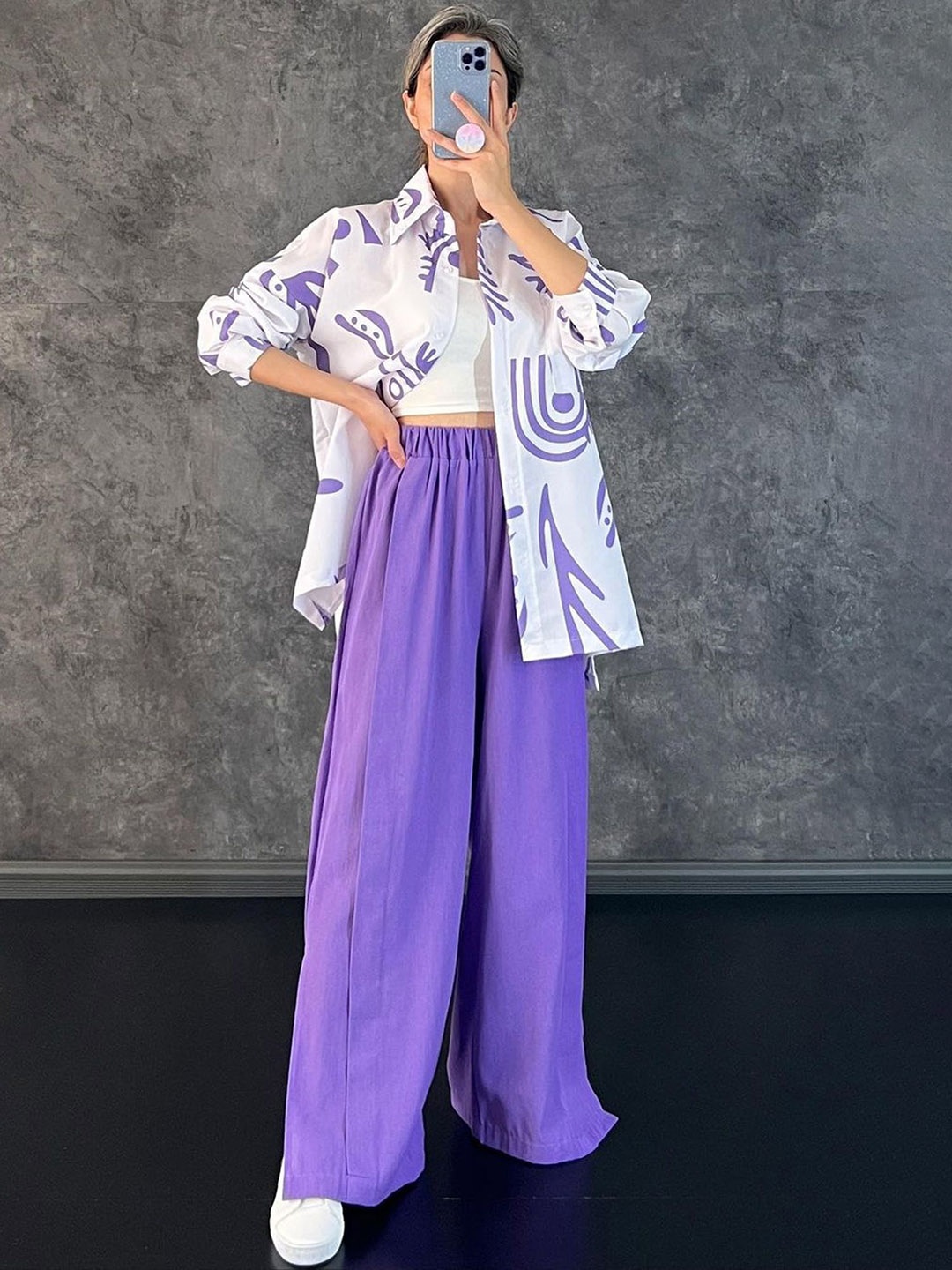 

LULU & SKY Printed Loose Fit Shirt With Wide Leg Trousers, Purple