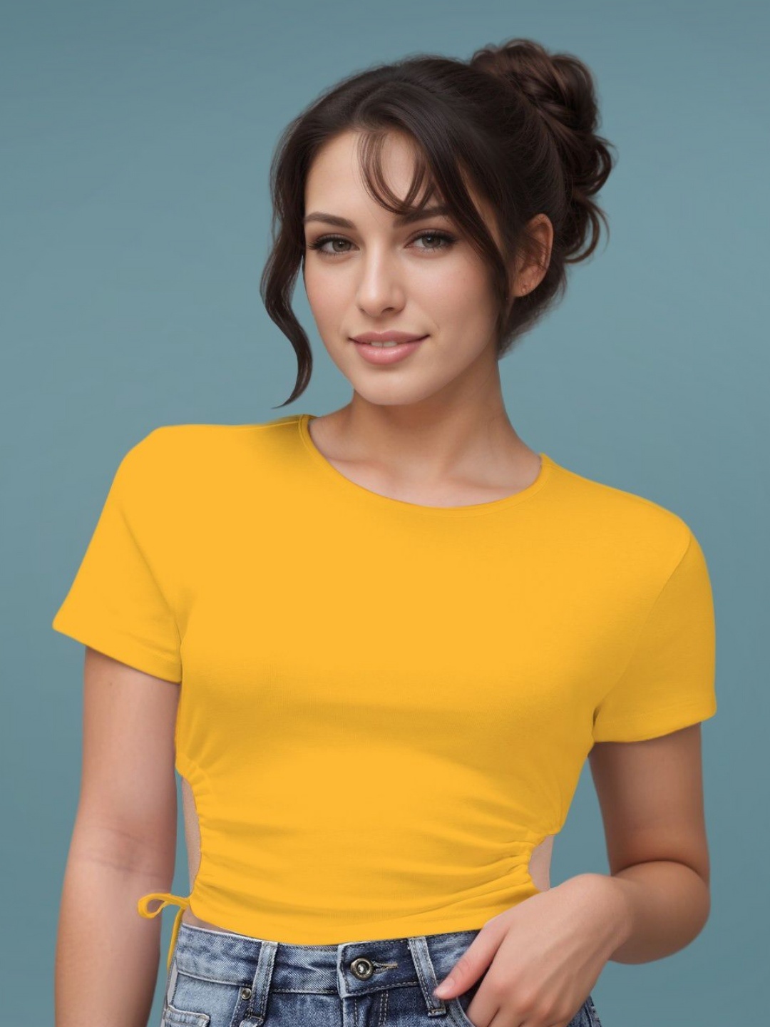 

DressBerry Women Solid Round Neck Slim Fit Crop T-shirt, Yellow